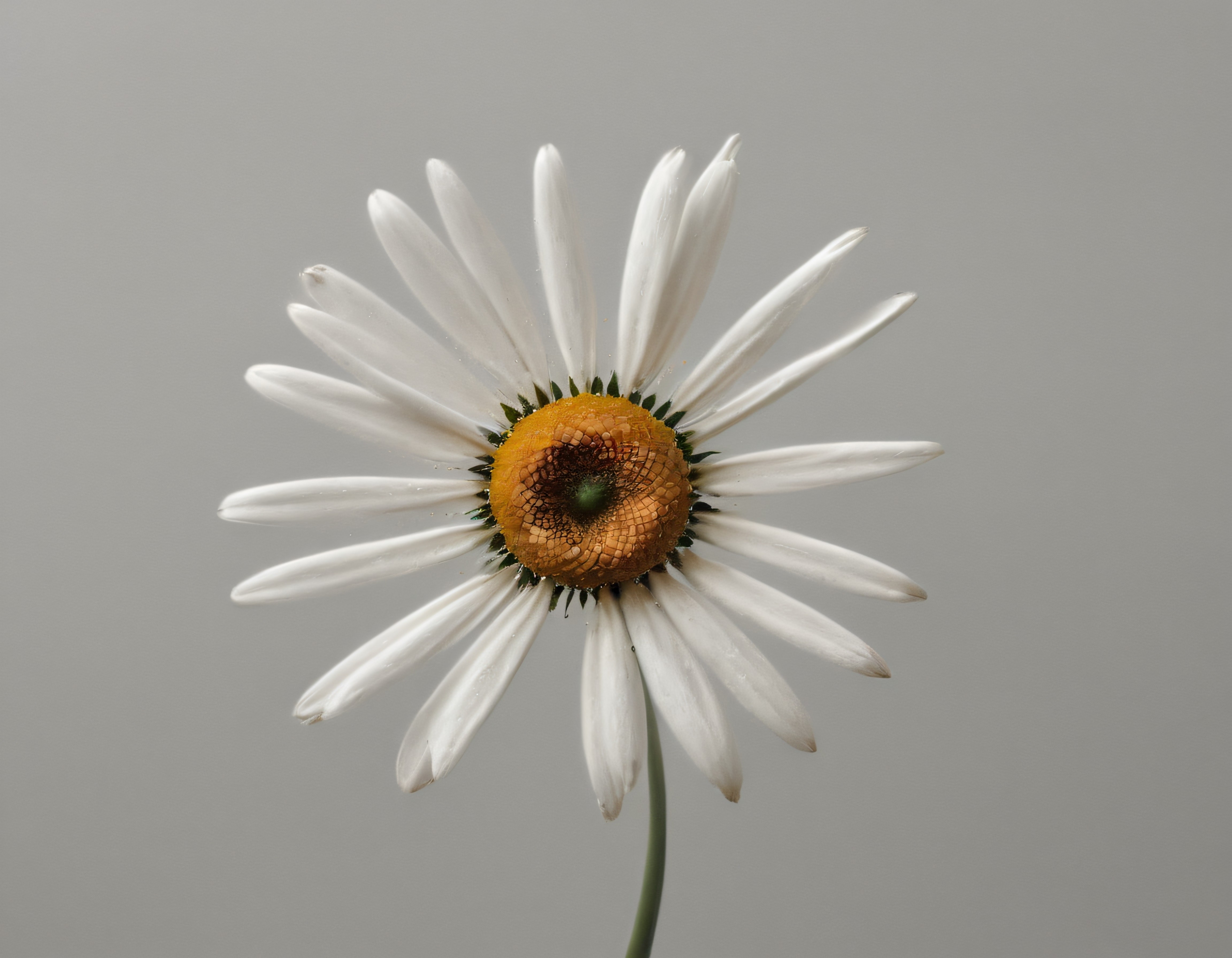 minimalist gri arka planda tek papatya çiçeği makro fotoğraf detayı