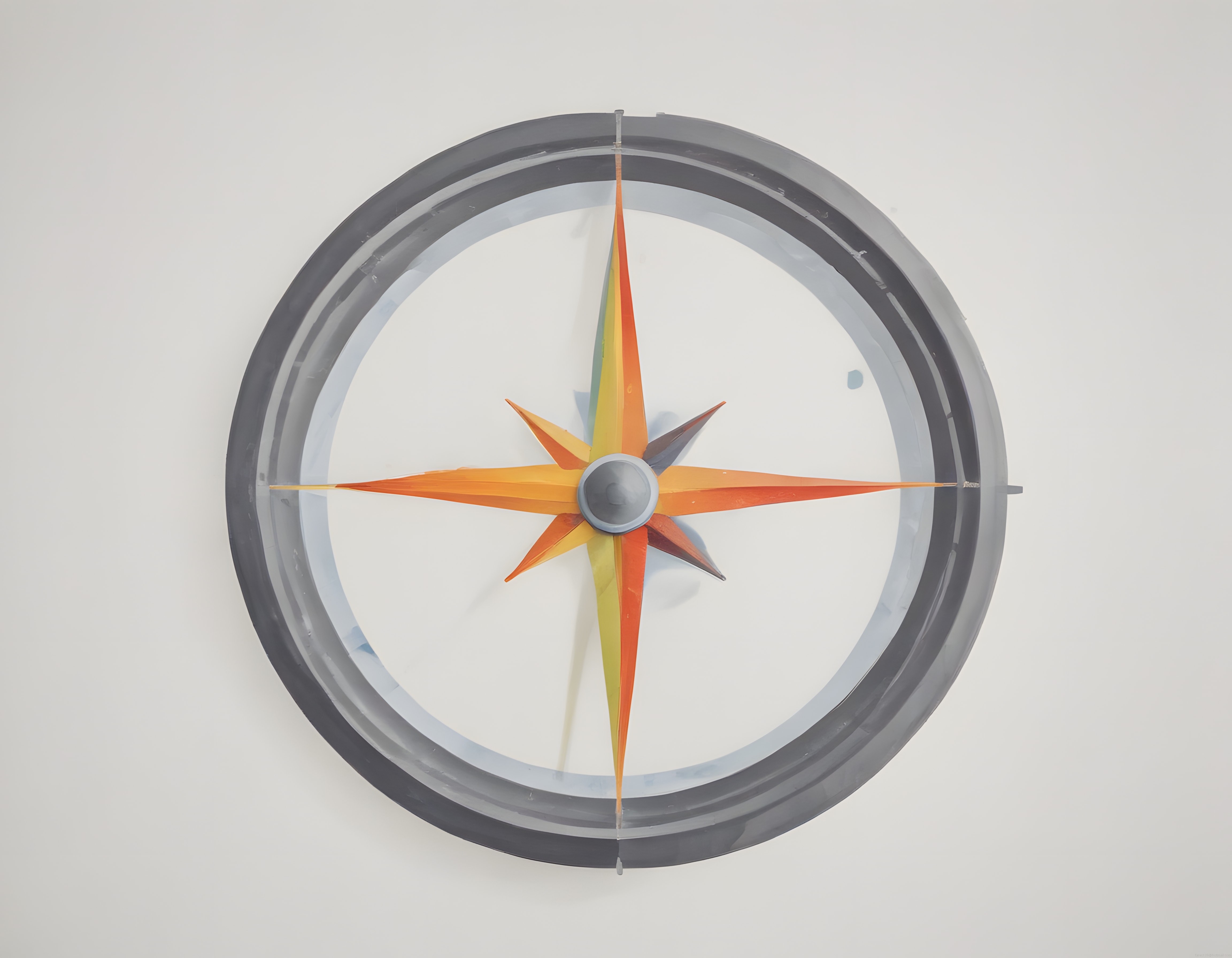 minimalist gri çember ve renkli pusula tasarımlı modern duvar dekorasyonu