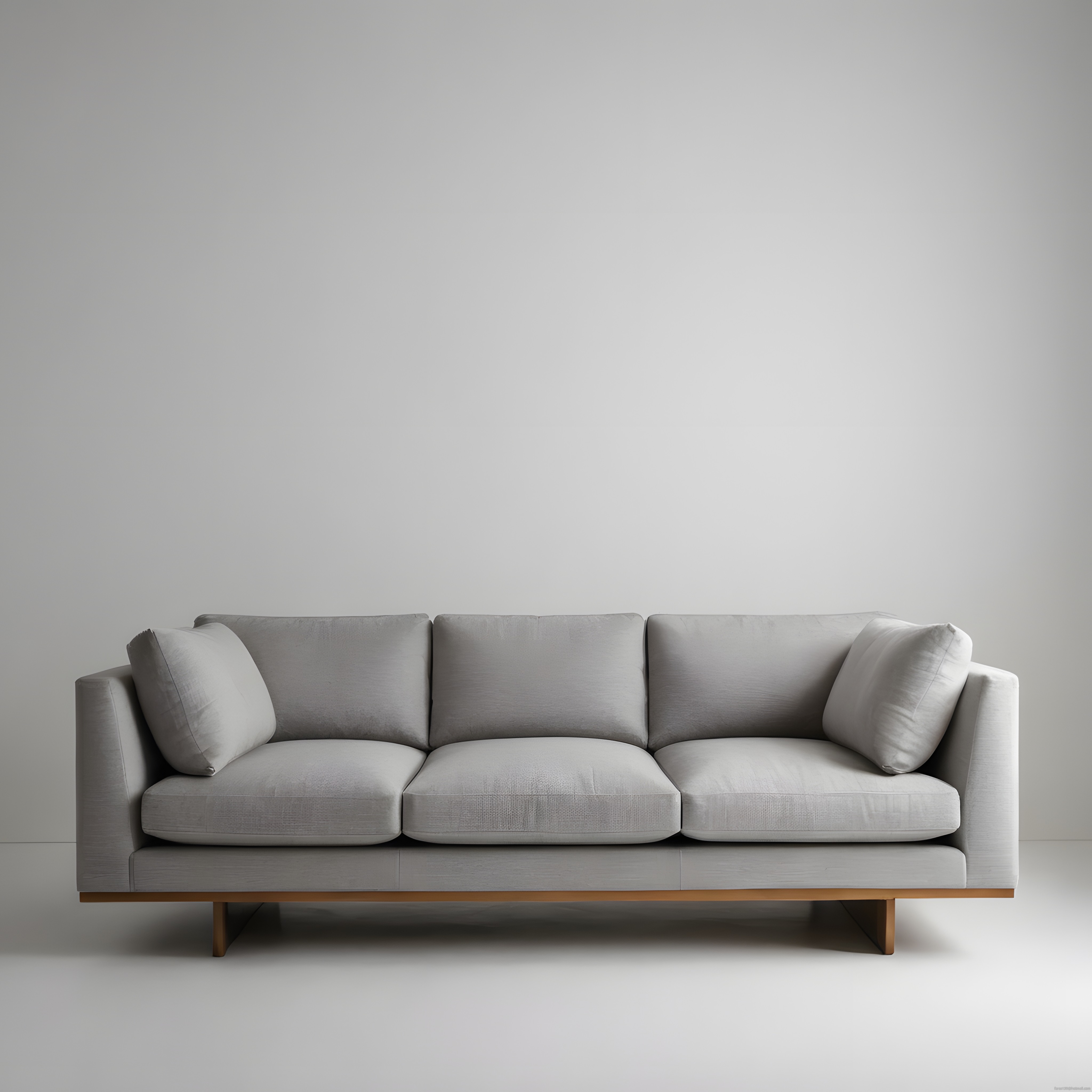 Minimalist Gri Üçlü Koltuk ve Beyaz Duvar Arka Planlı Modern Salon Dekorasyonu