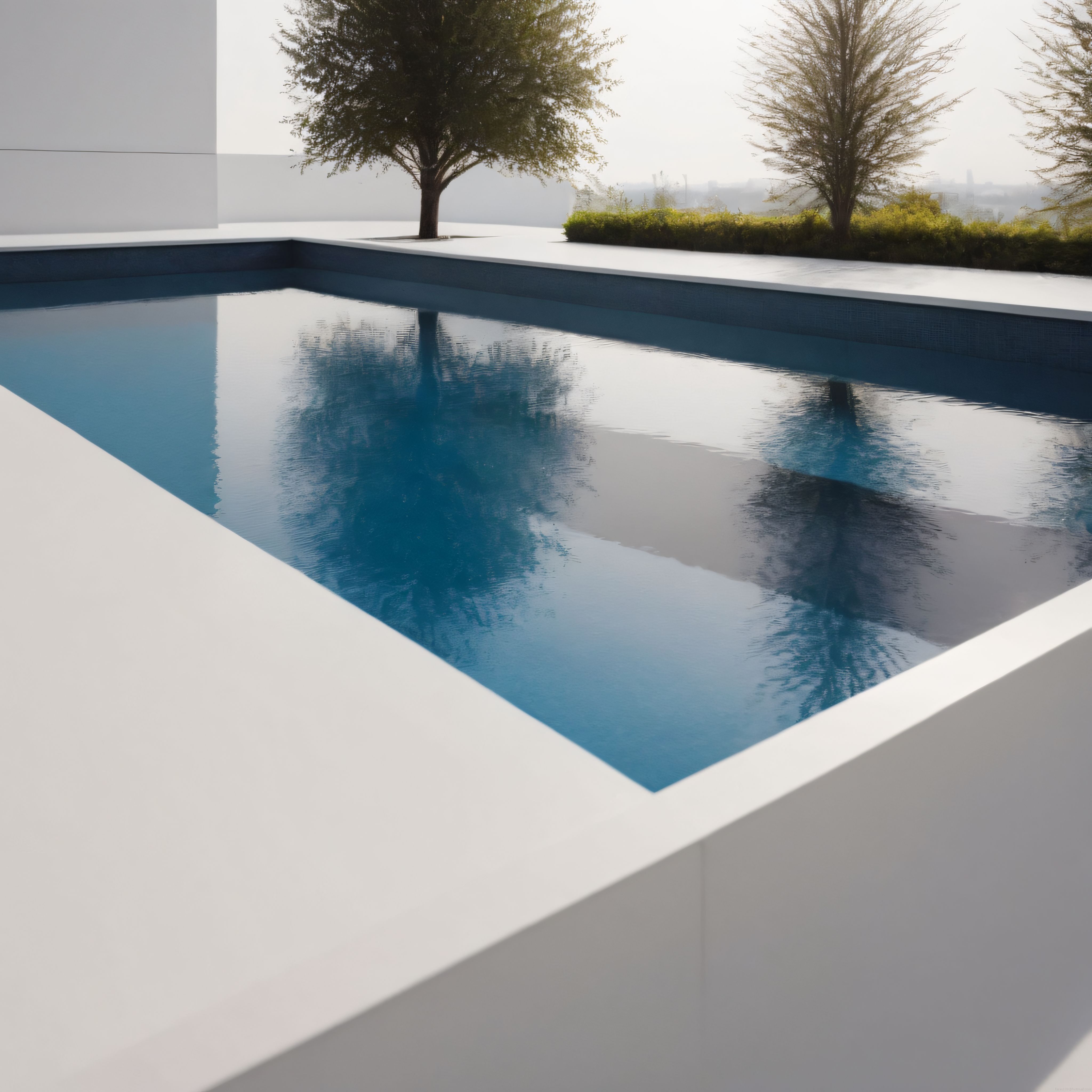 Minimalist havuz ve beyaz yüzeylerde modern mimari yansımalar
