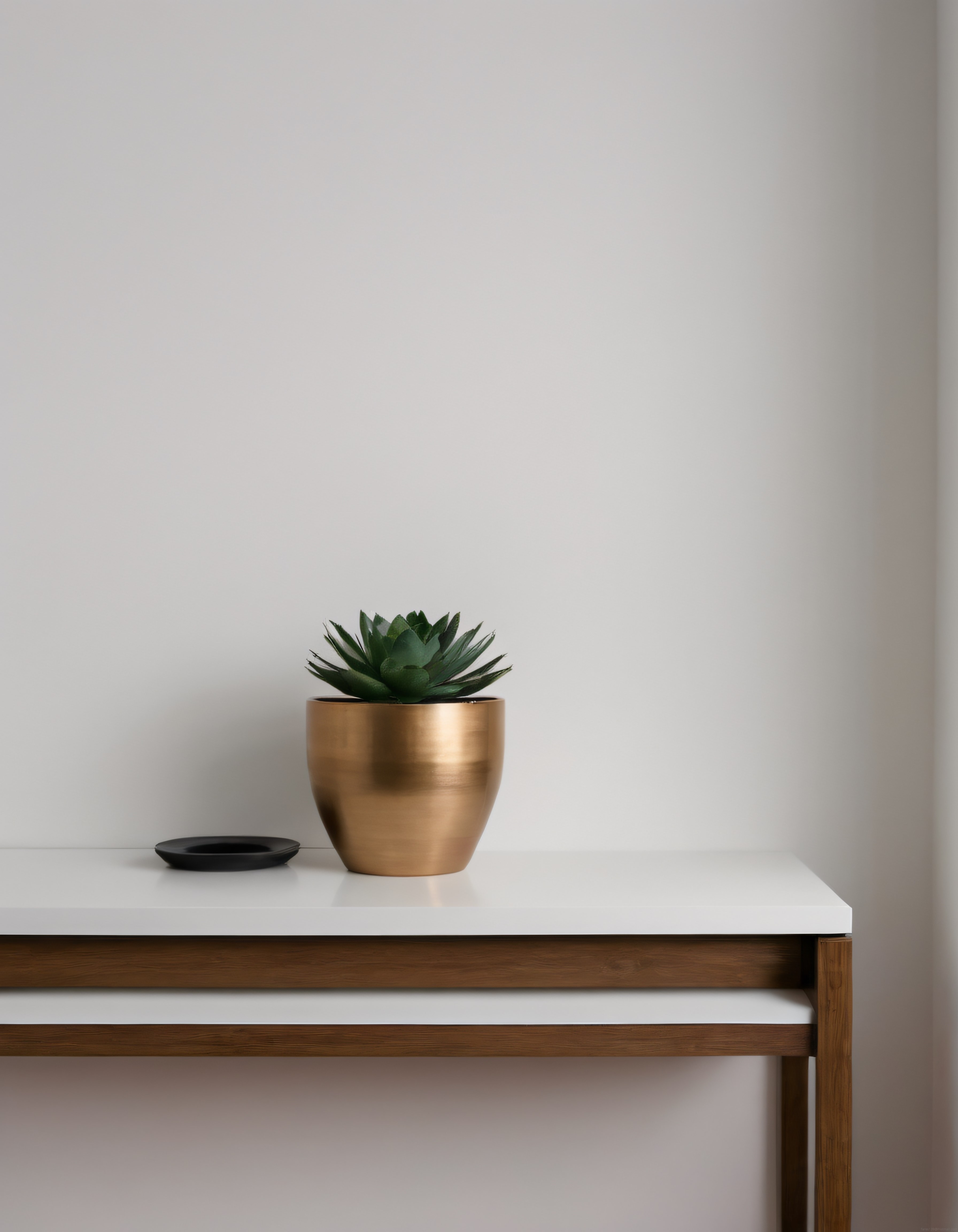 Minimalist İç Mekan Dekorasyonunda Bakır Saksılı Etli Bitki Ayrıntısı
