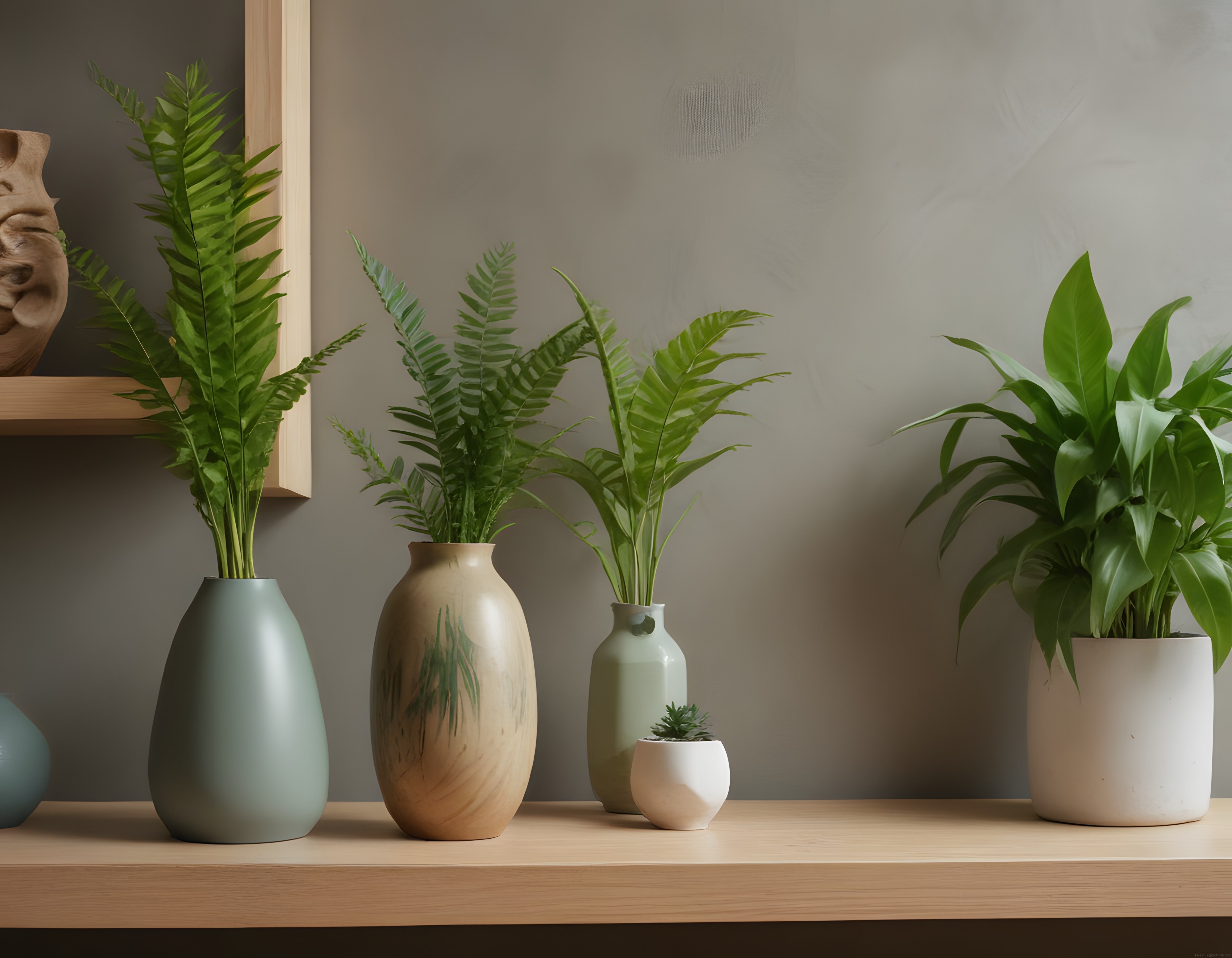 Minimalist İç Mekan Dekorasyonunda Seramik Vazolar ve Eğrelti Otları