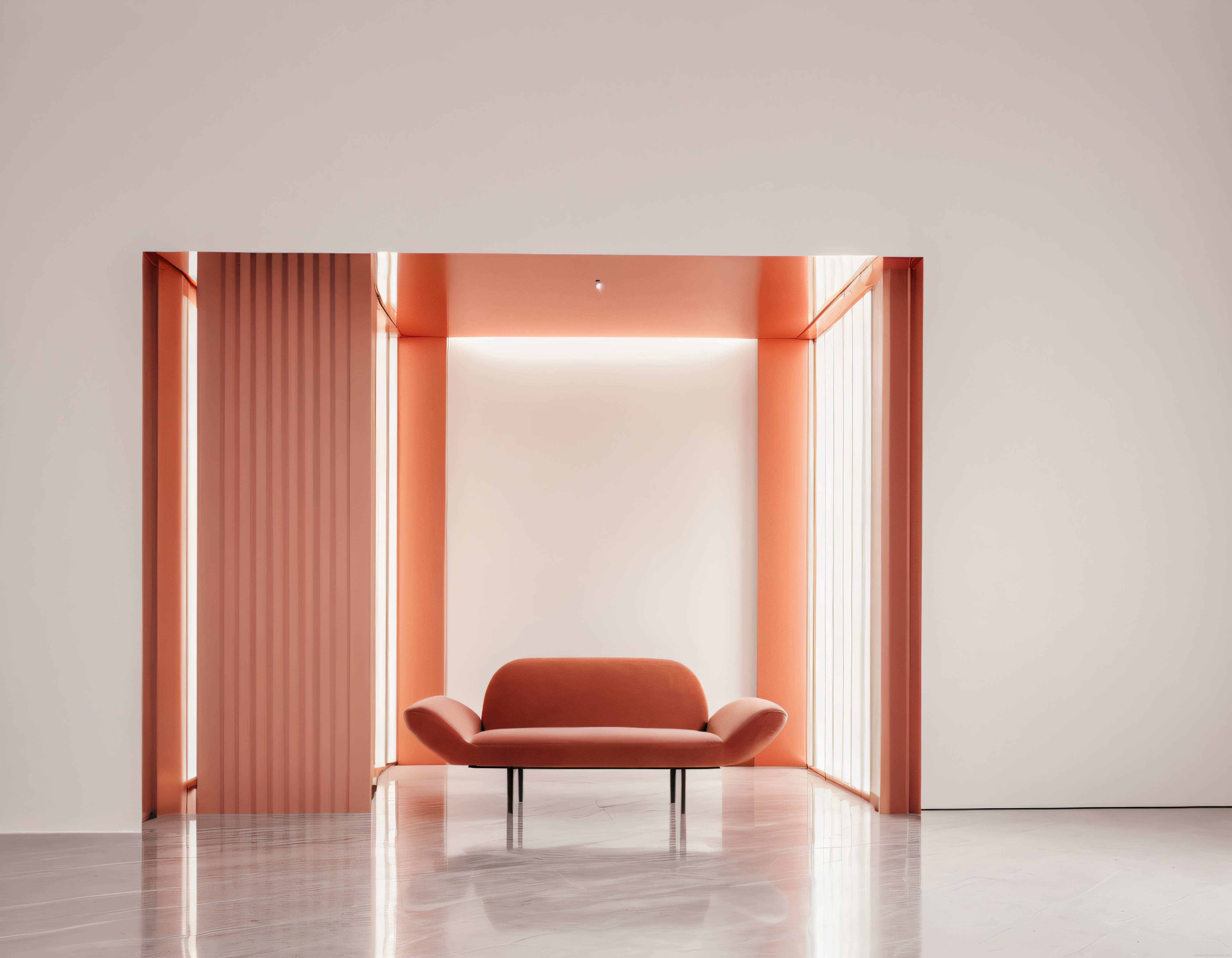 Minimalist İç Mekan Terrakotta Niş ve Modern Mobilya ile Sıcak Atmosfer