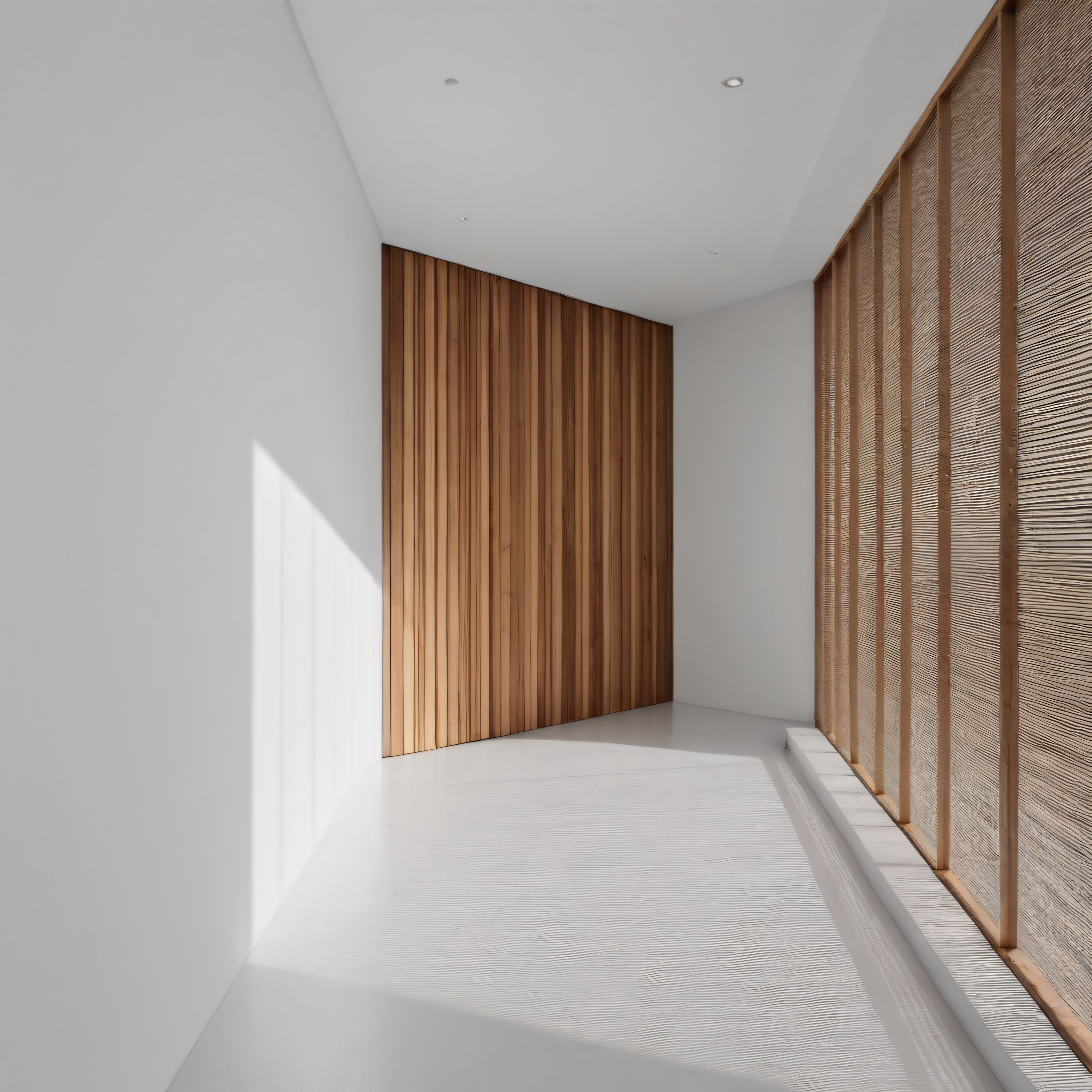 Minimalist iç mekanda doğal ahşap paneller ve sade yaşam alanı estetiği