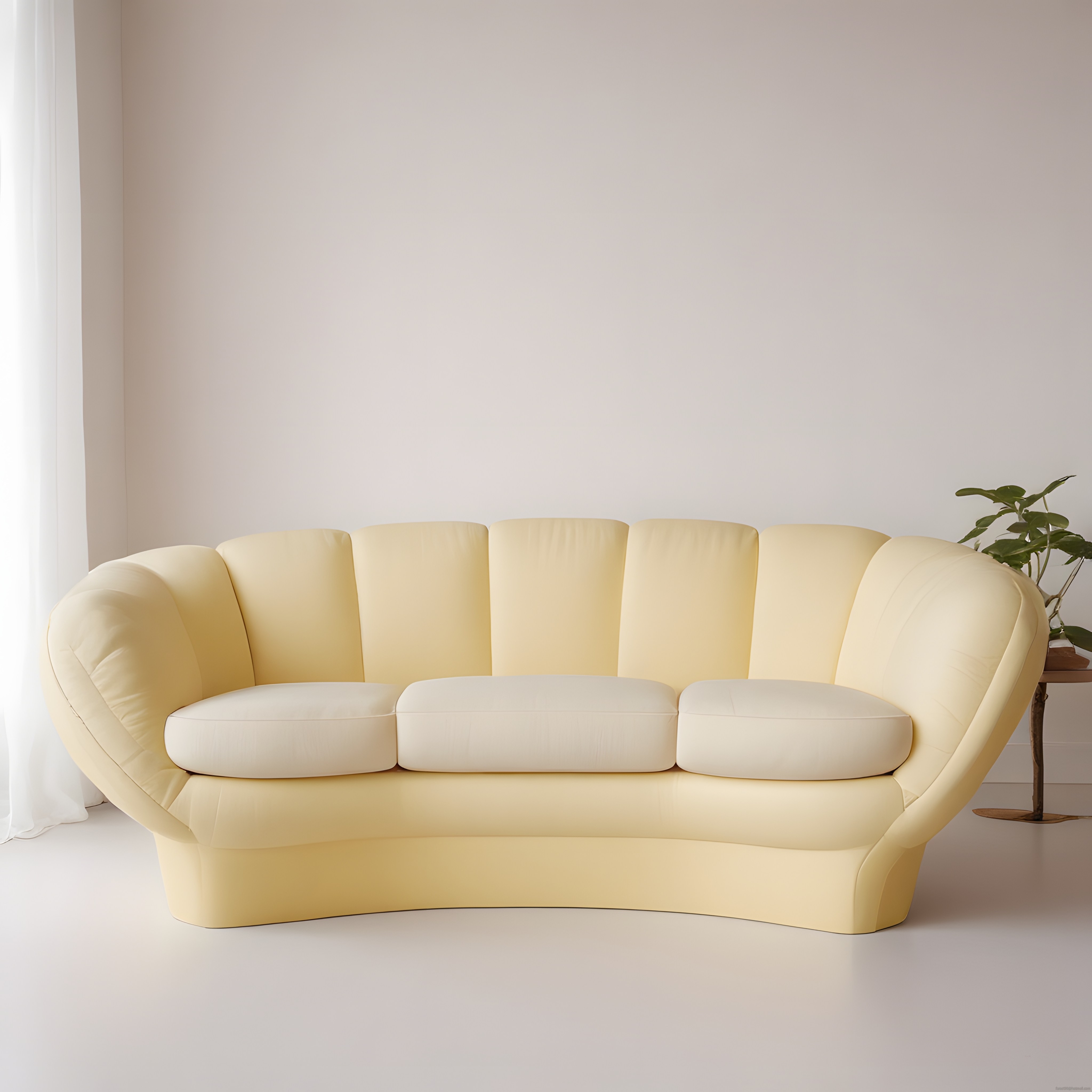 Minimalist İç Mekanda Krem Kavisli Kanepe ile Sıcak Salon Atmosferi