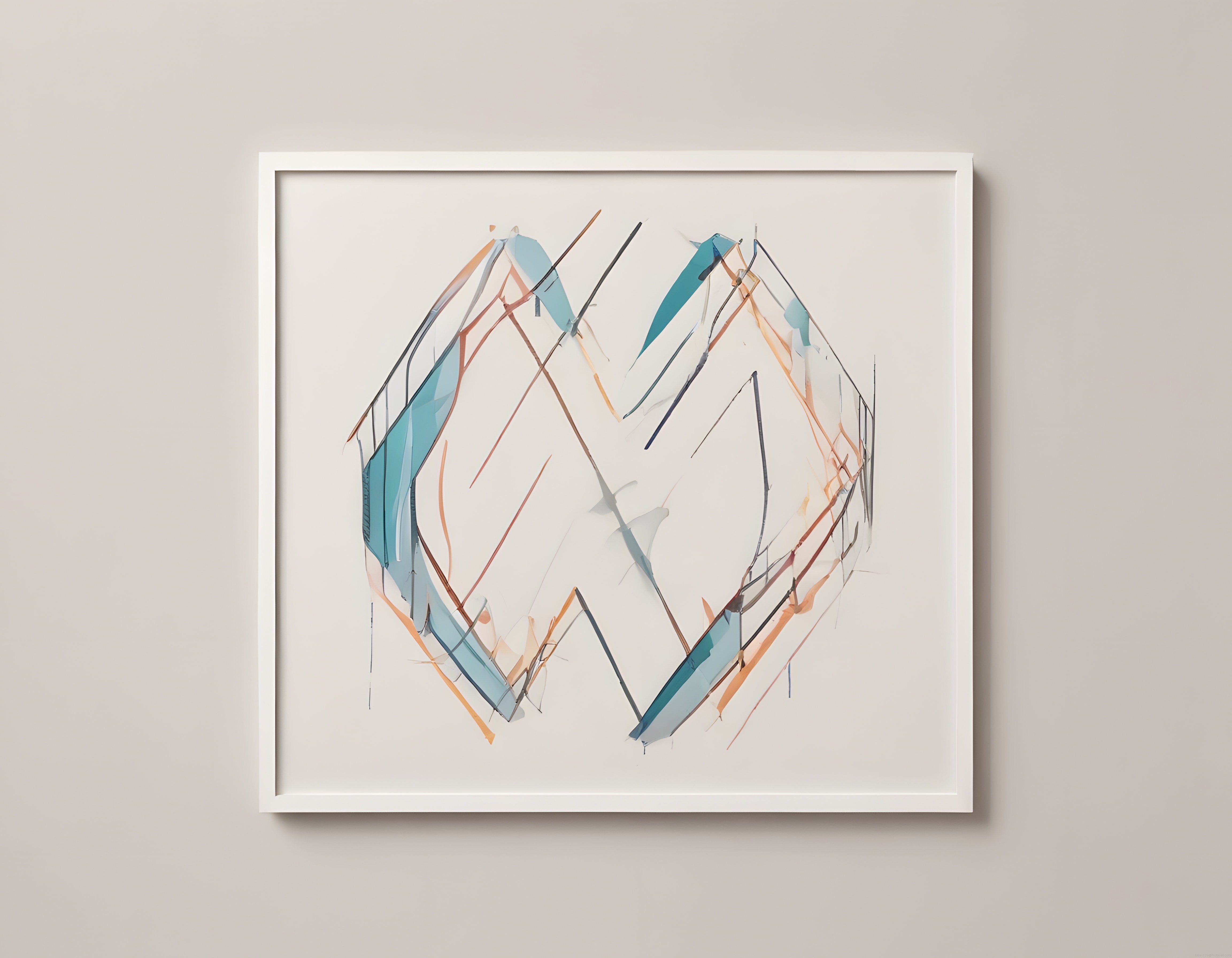 Minimalist İç Mekanlar İçin Beyaz Çerçeveli Soyut Geometrik Sanat Eseri