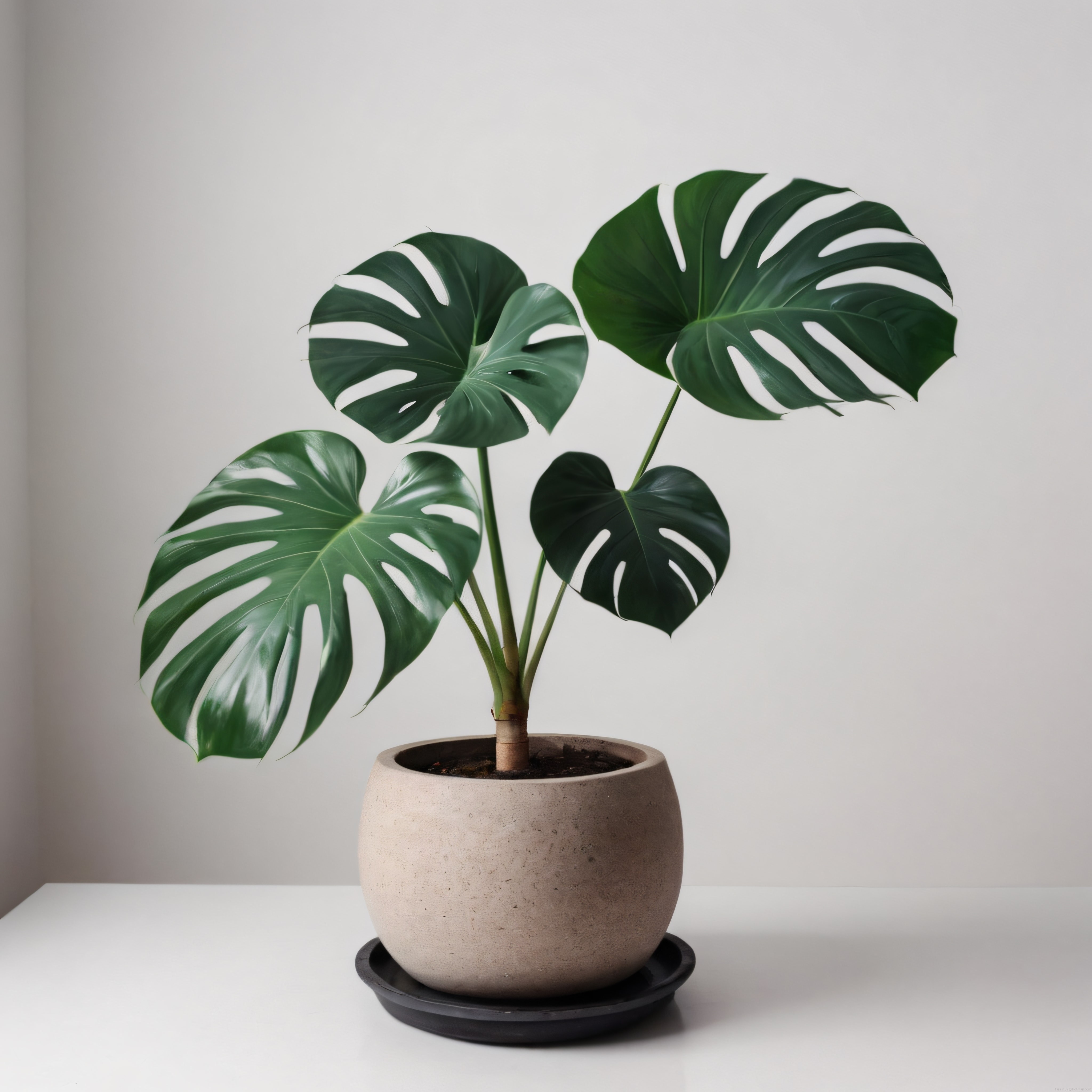 Minimalist İç Mekanların Favorisi: Beton Saksıda Parlak Yeşil Monstera Bitkisi