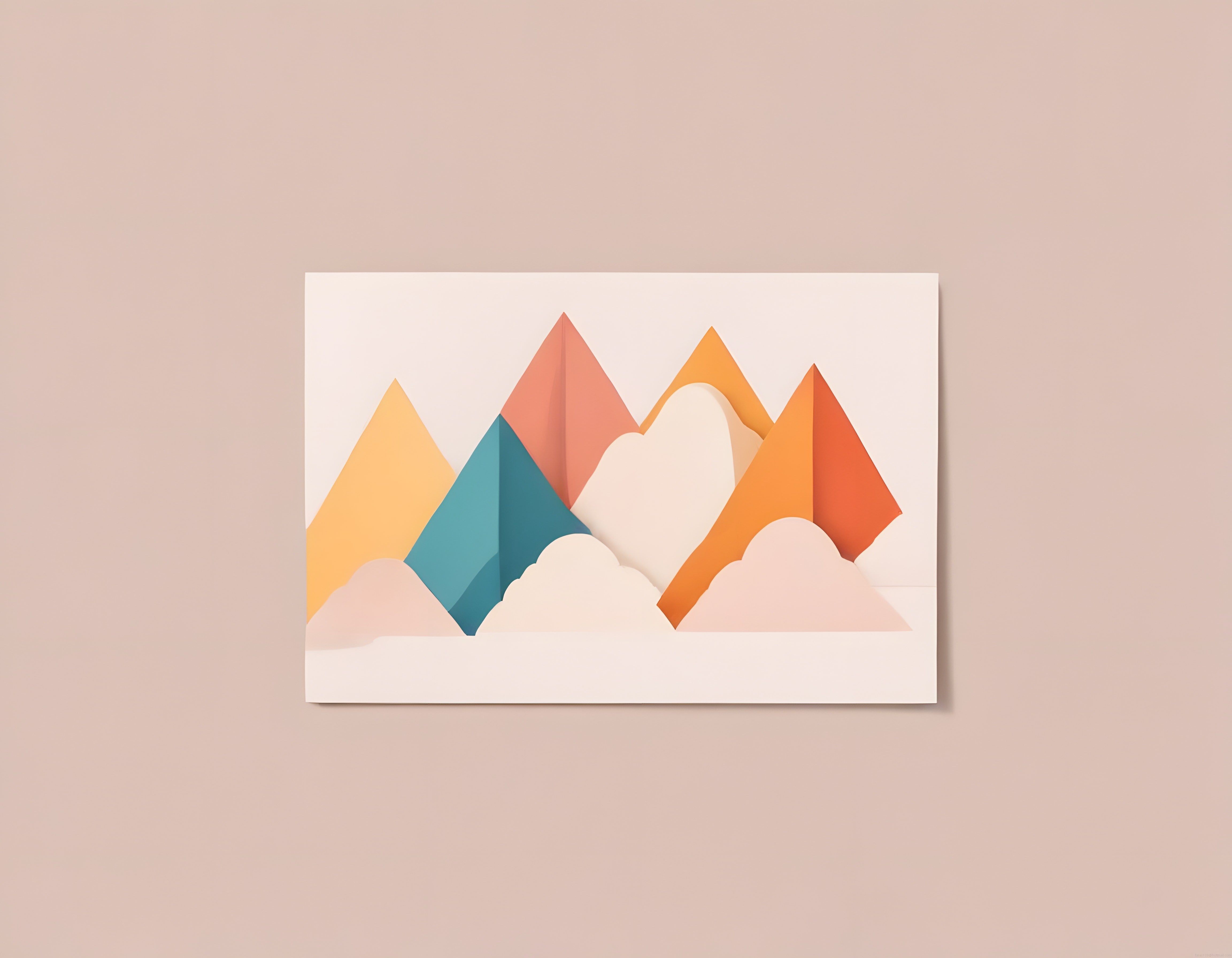 Minimalist Kağıt Katlama Sanatı ile Pastel Dağ ve Bulut Kompozisyonu