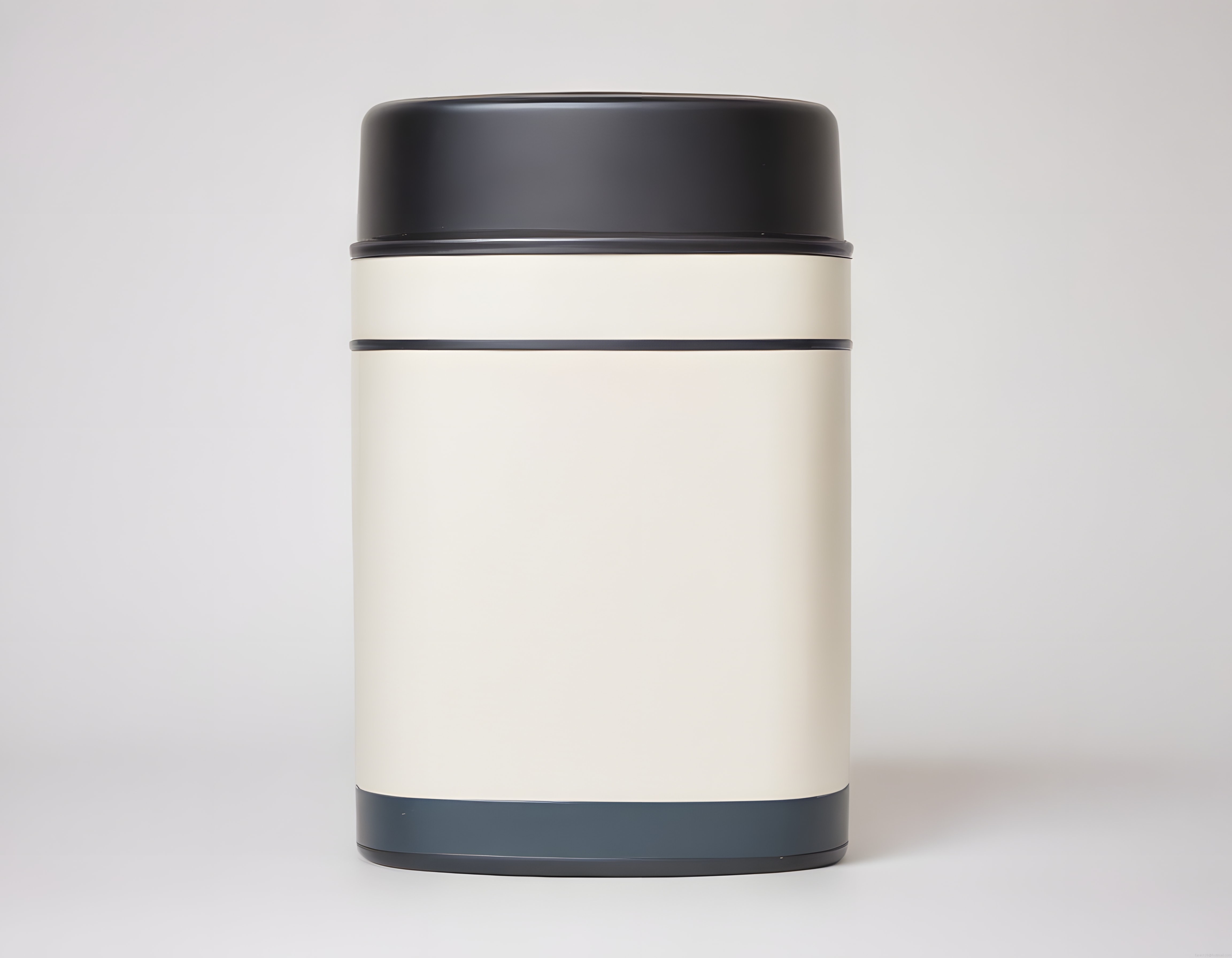 Minimalist Krem Gövdeli Siyah Kapaklı Vakumlu Yemek Termosu Ürün Görseli