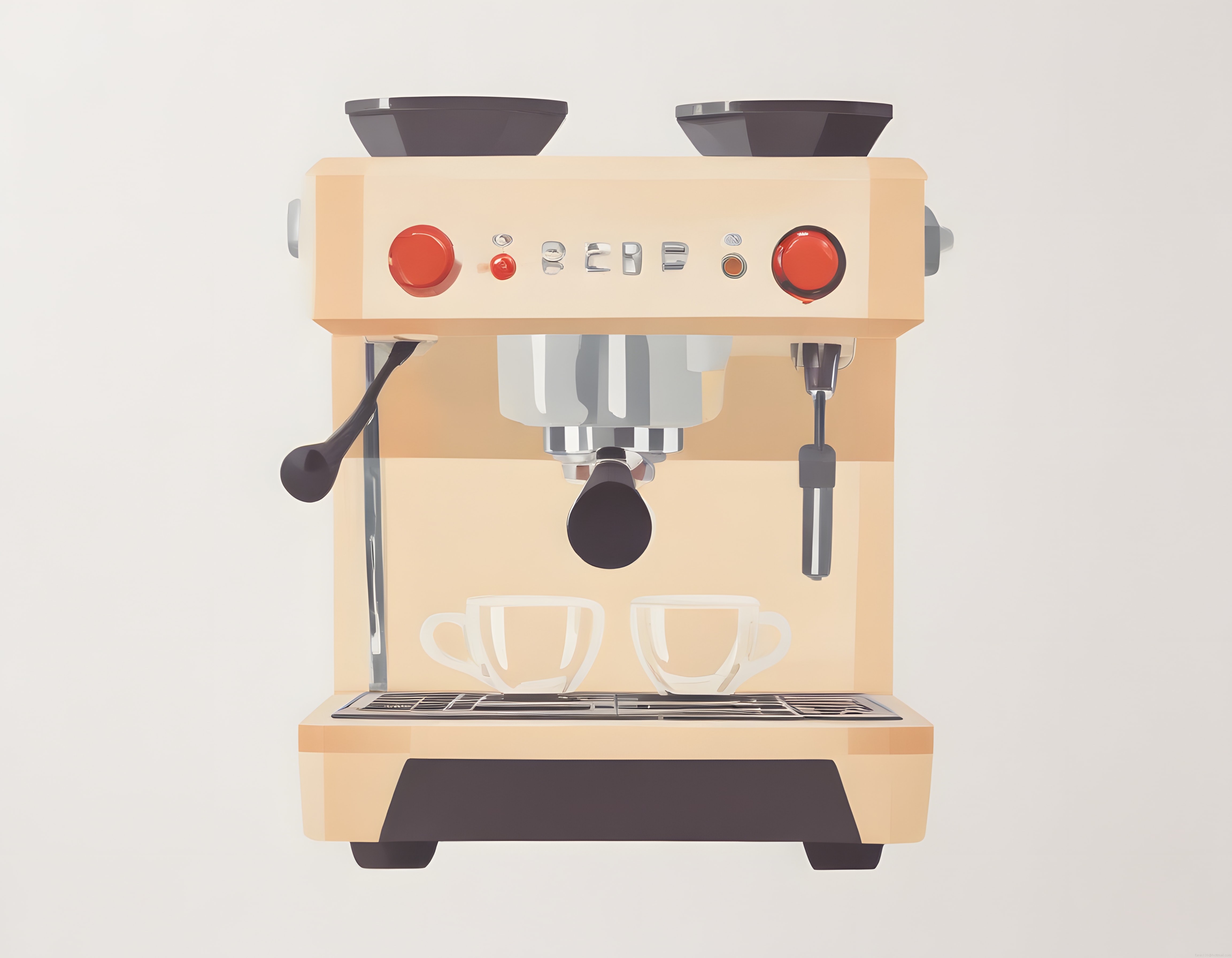 Minimalist Krem Rengi Espresso Makinesi ve Fincanlar Dijital Sanat Çalışması