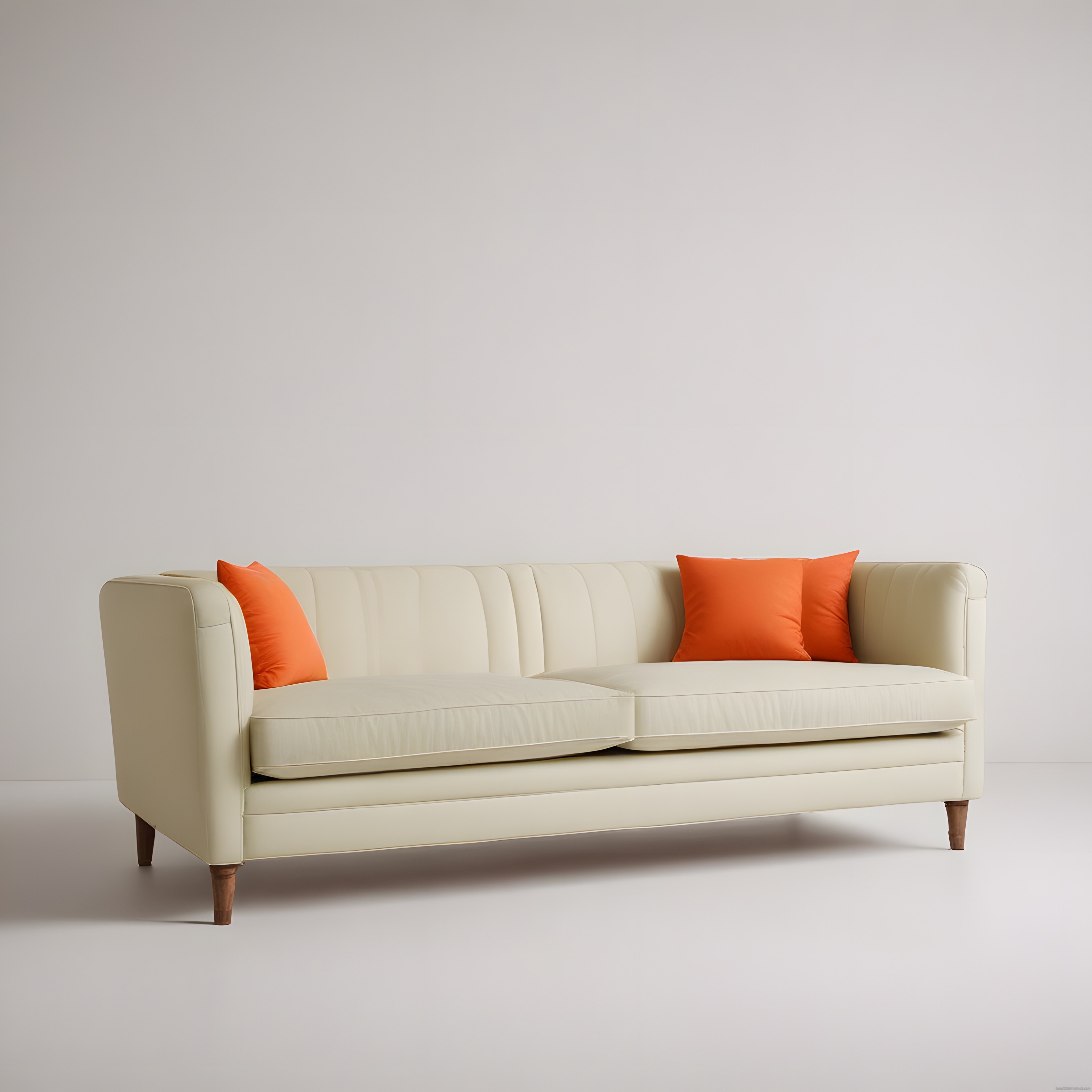 Minimalist Krem Rengi Kanepe ve Turuncu Yastıklarla Şık Salon Dekoru