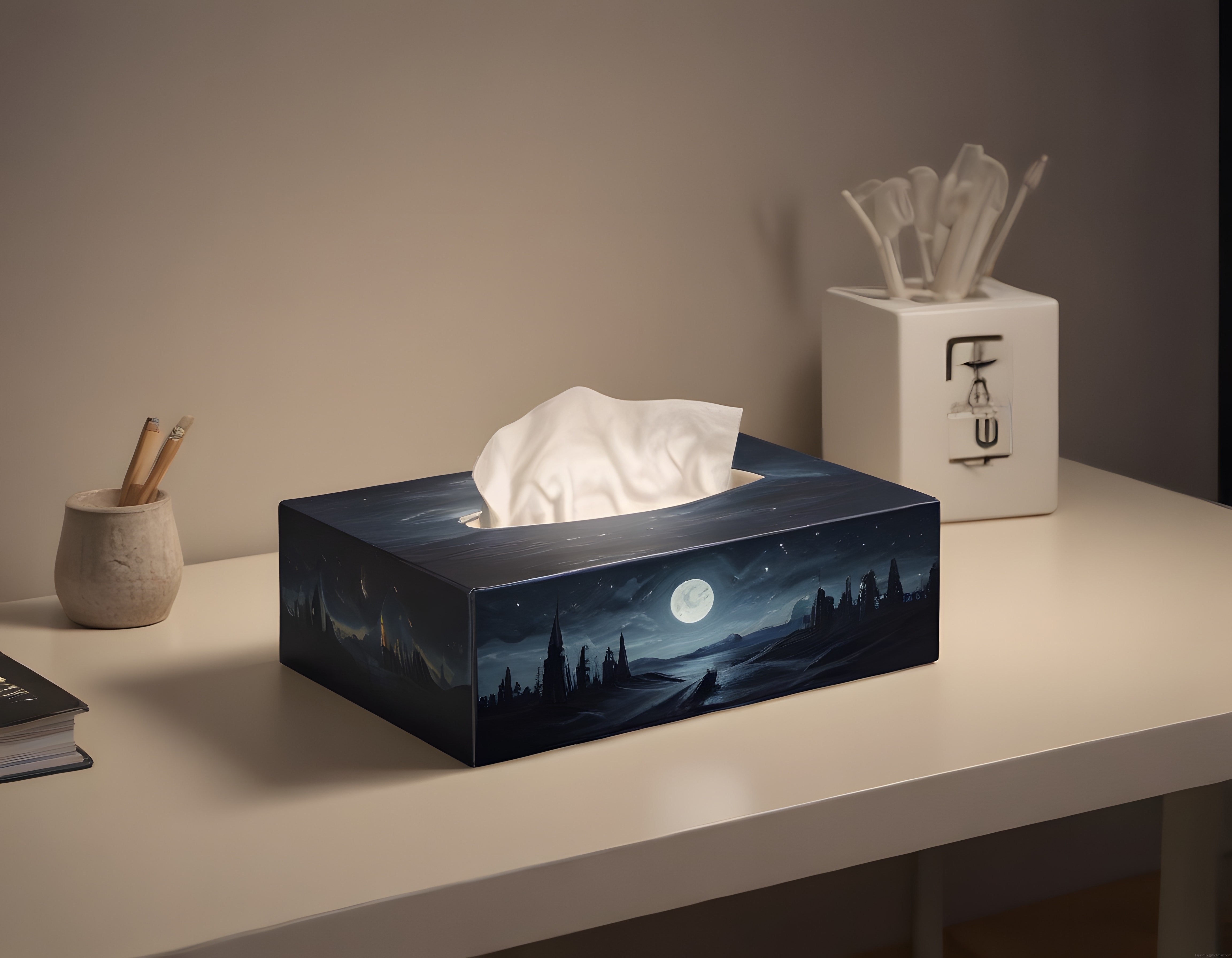 Minimalist Masada Fantastik Gece Temalı Dekoratif Peçete Kutusu