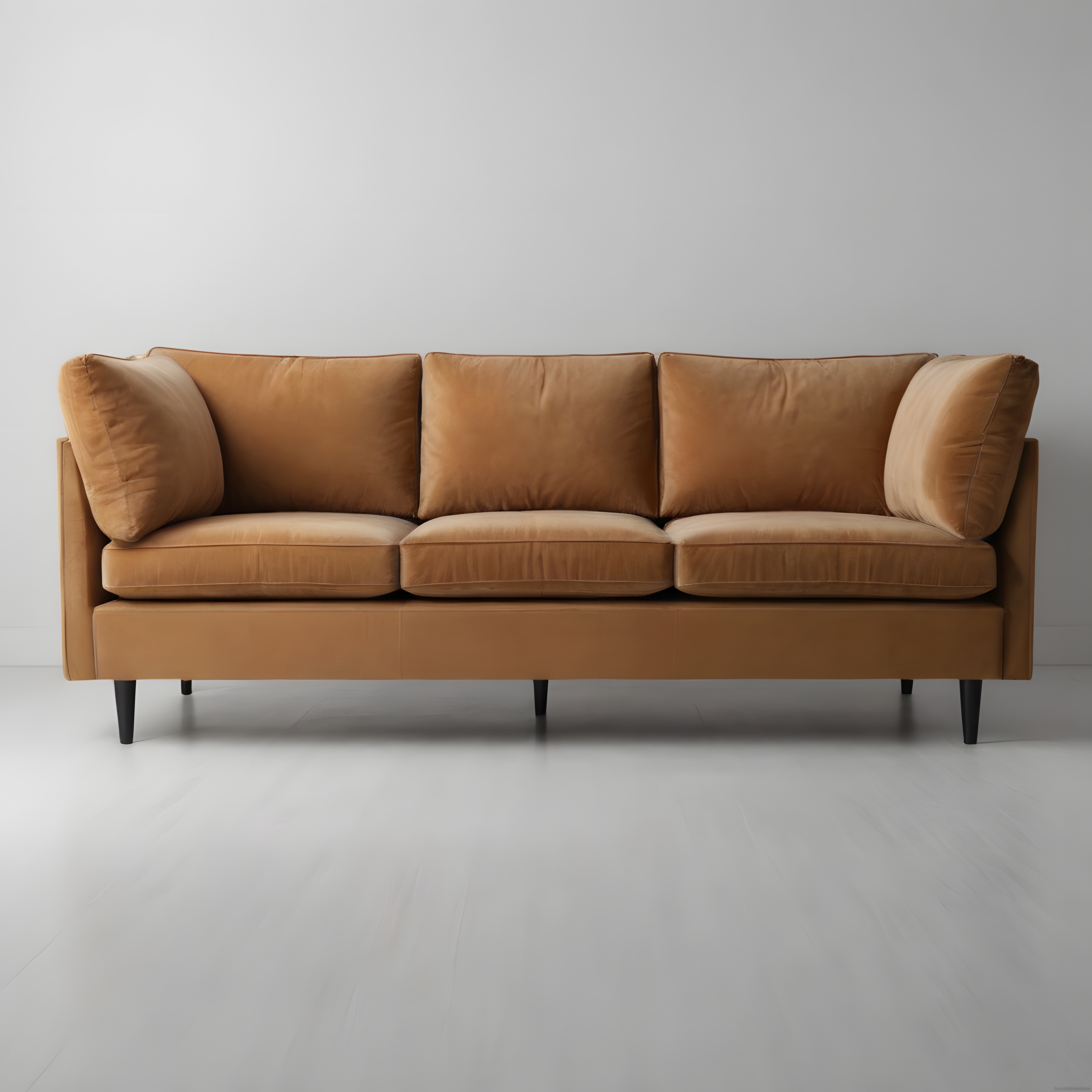 Minimalist Mekanda Tarçın Rengi Üçlü Kadife Kanepe ile Zamansız Şıklık