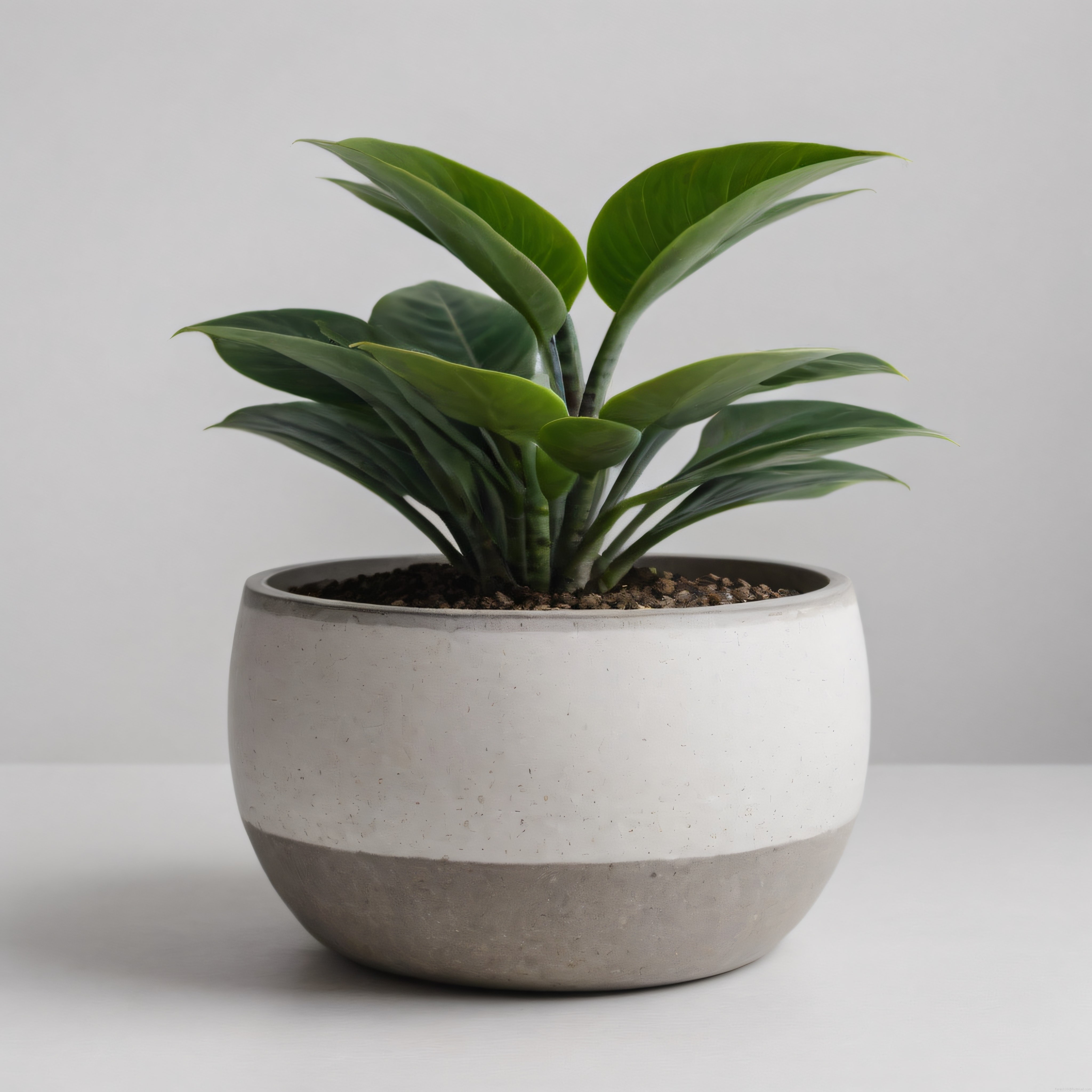 Minimalist Mekanlara Uygun Beton Saksıda Canlı Yeşil Yapraklı Salon Bitkisi