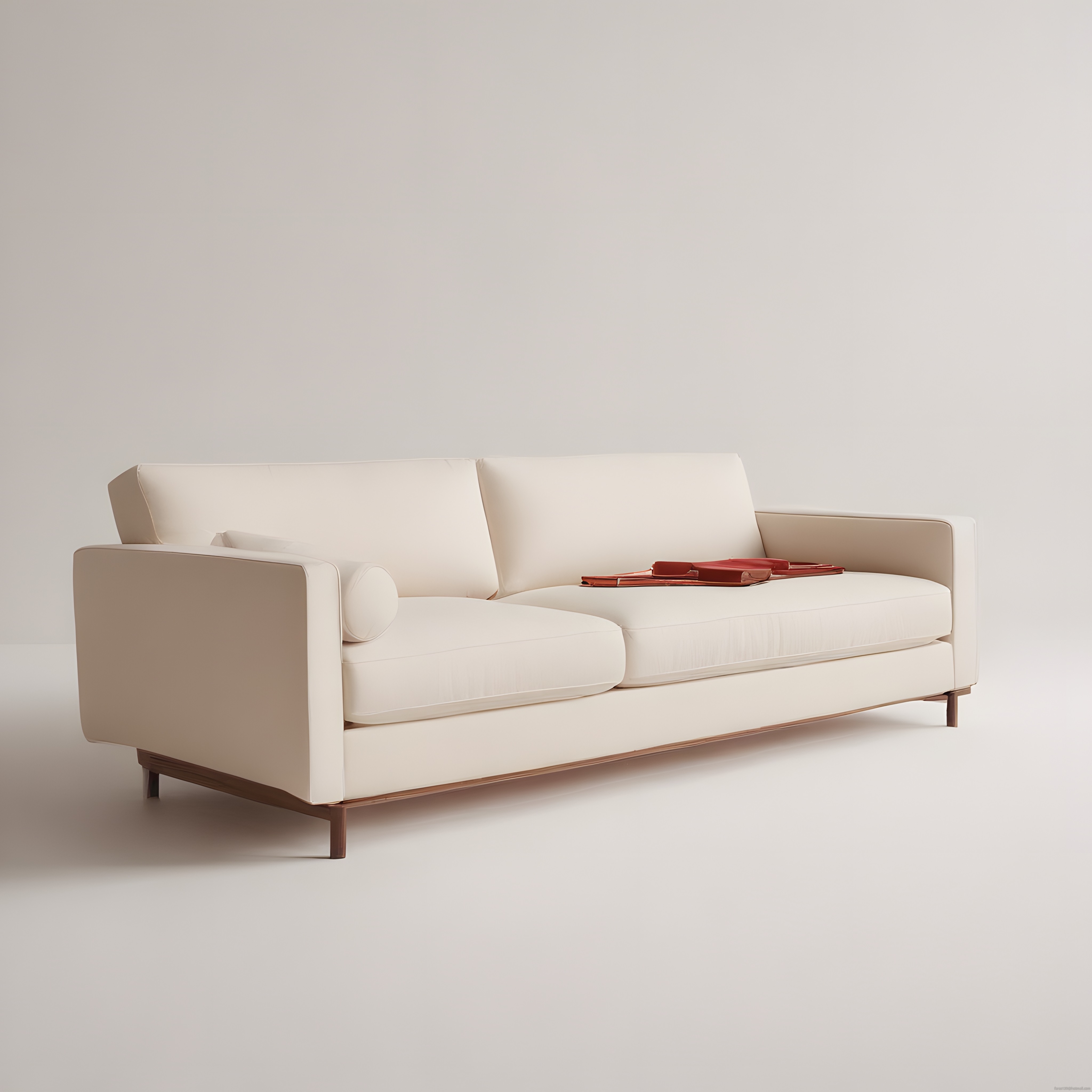 Minimalist mekanlara uygun krem rengi modern kanepe ve dekoratif objeler