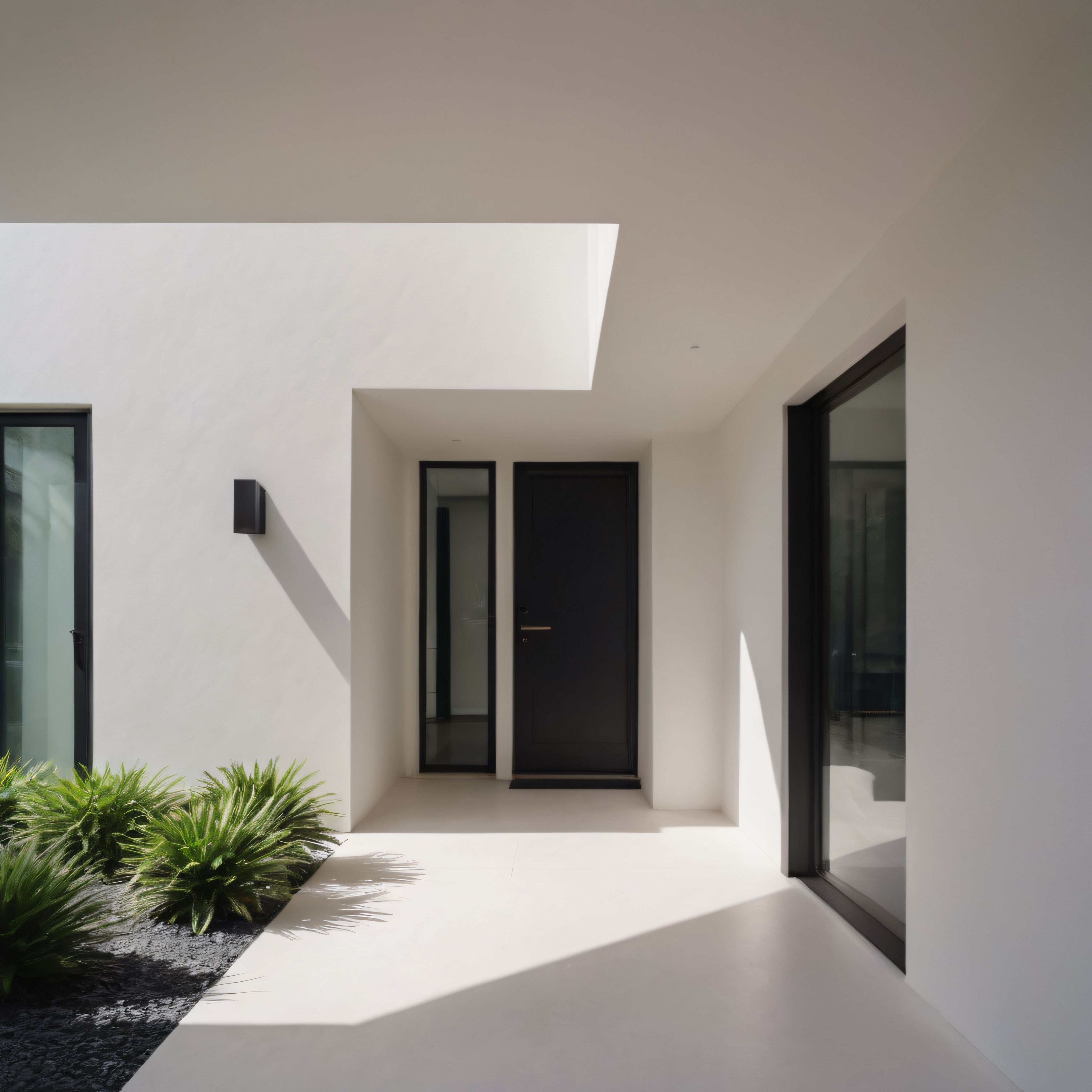 Minimalist Mimari: Beyaz Yüzeyler ve Siyah Kapı Arasındaki Işık Gölge Oyunu
