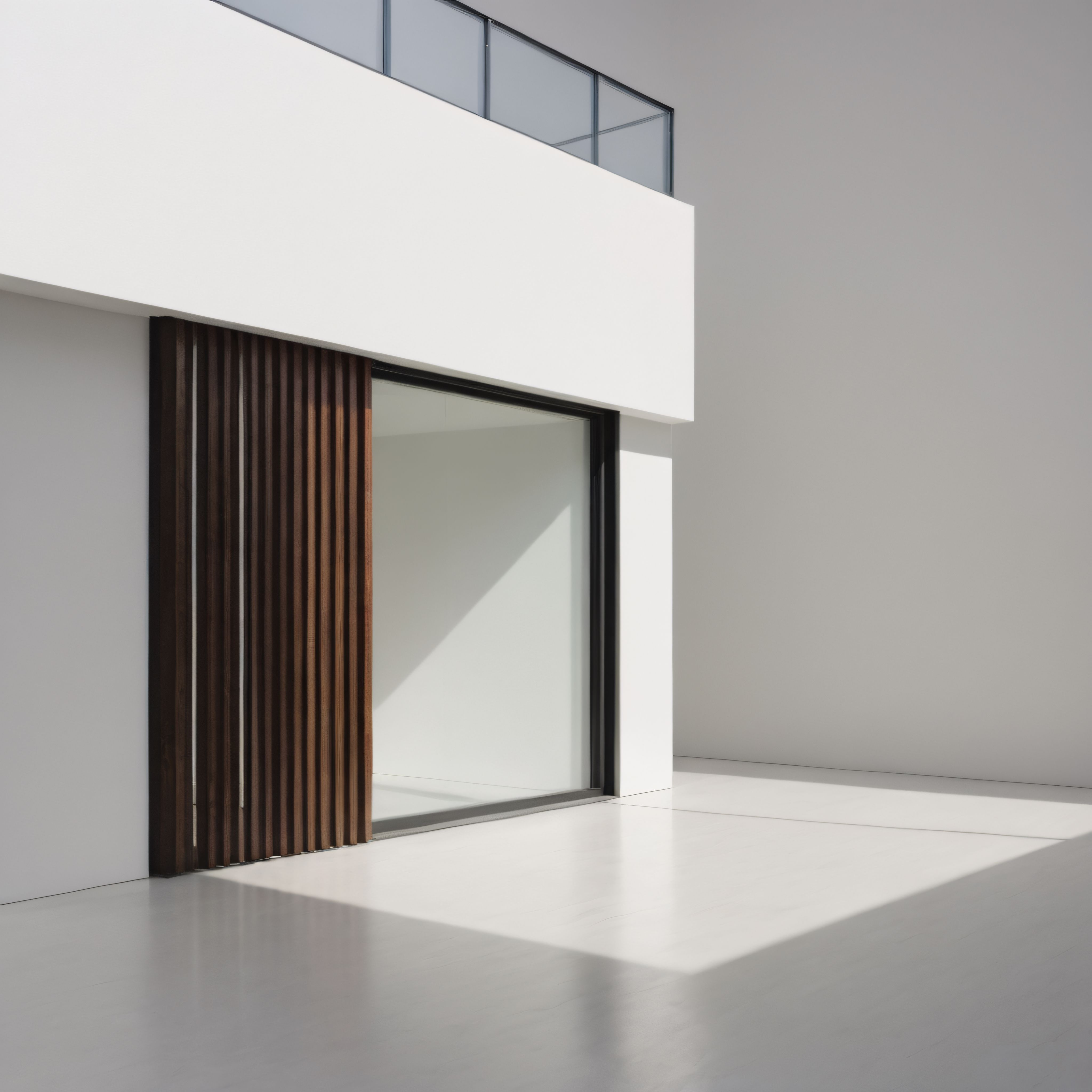 Minimalist Mimari İç Mekan: Ahşap Panelli Kayar Kapı ve Cam Korkuluklu Üst Kat