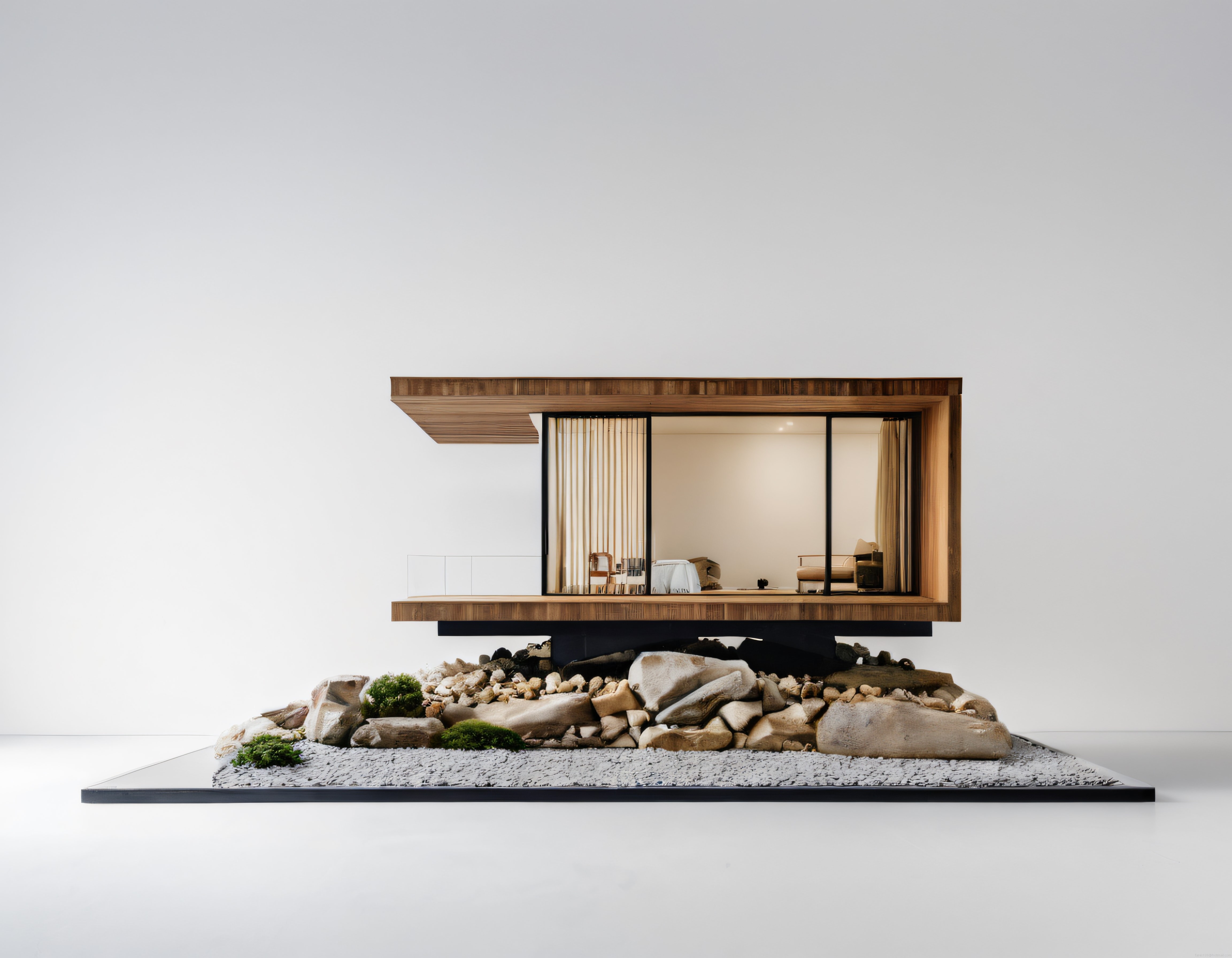 Minimalist Mimari Maket: Modern Ahşap Villa Tasarımı ve Doğal Taş Detayları