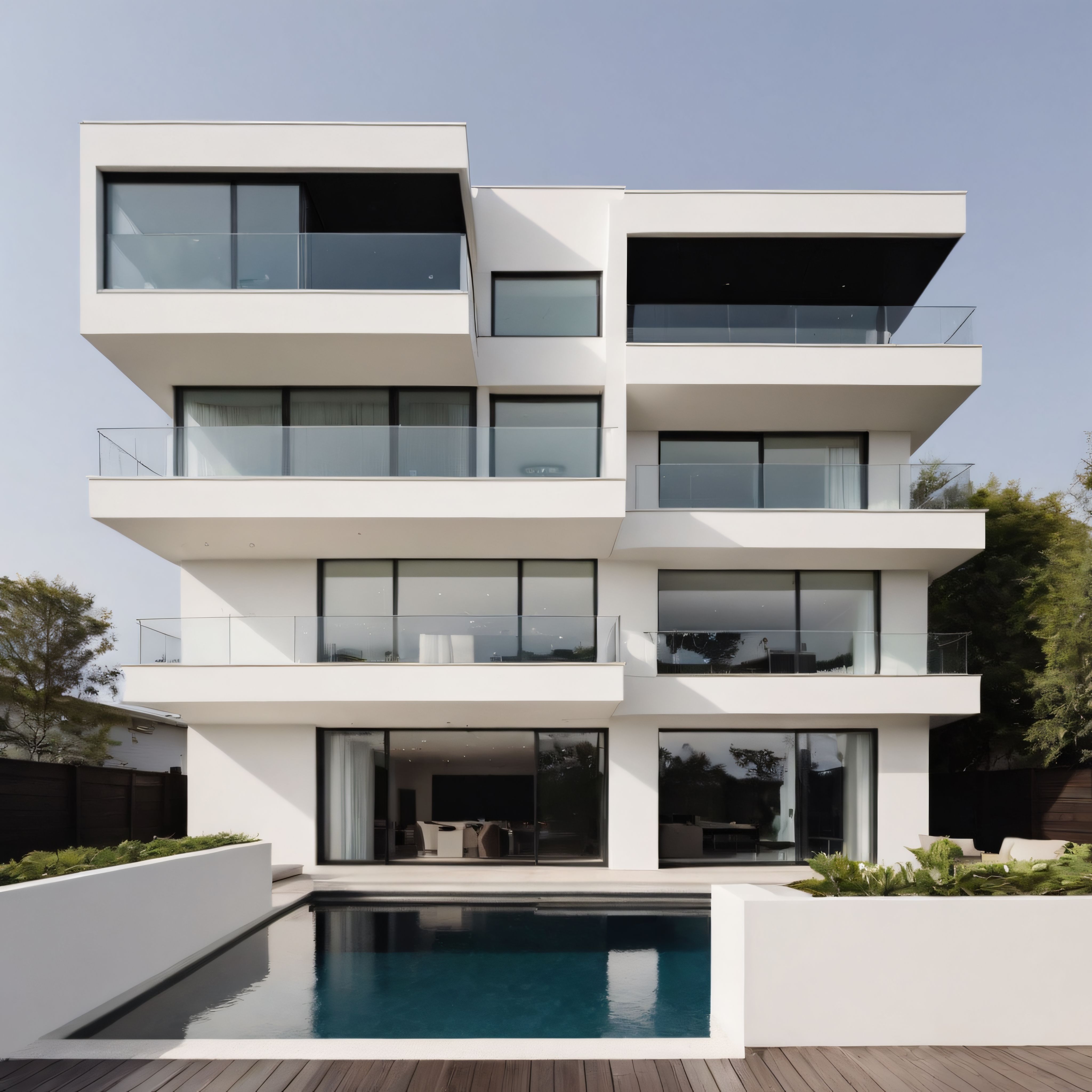Minimalist Mimari ve Lüks Yaşam: Havuzlu Beyaz Villa ile Cam Teras Detayları