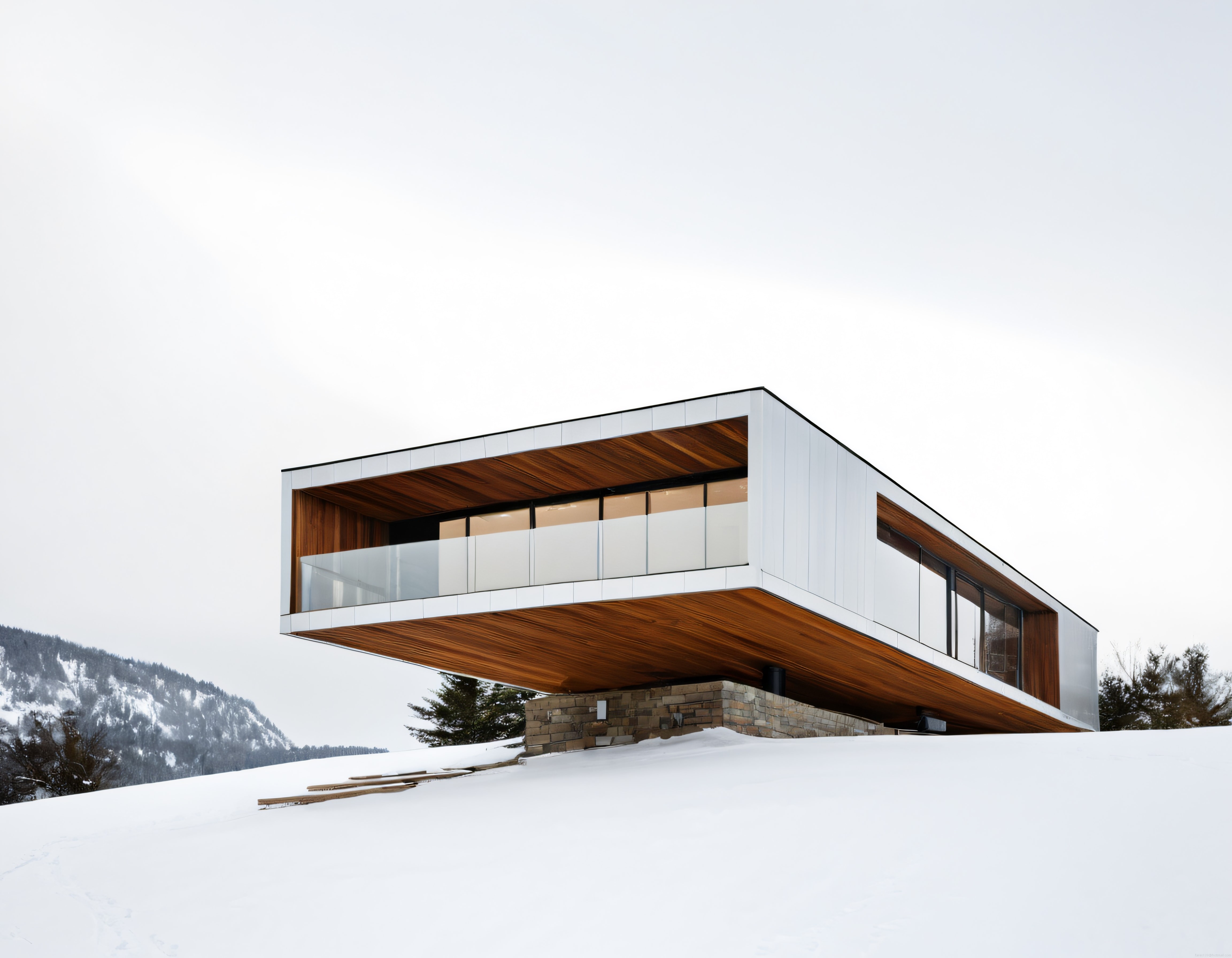 Minimalist Modern Dağ Evi: Karlı Zirvede Çarpıcı Mimarisiyle Göz Alıcı Villa