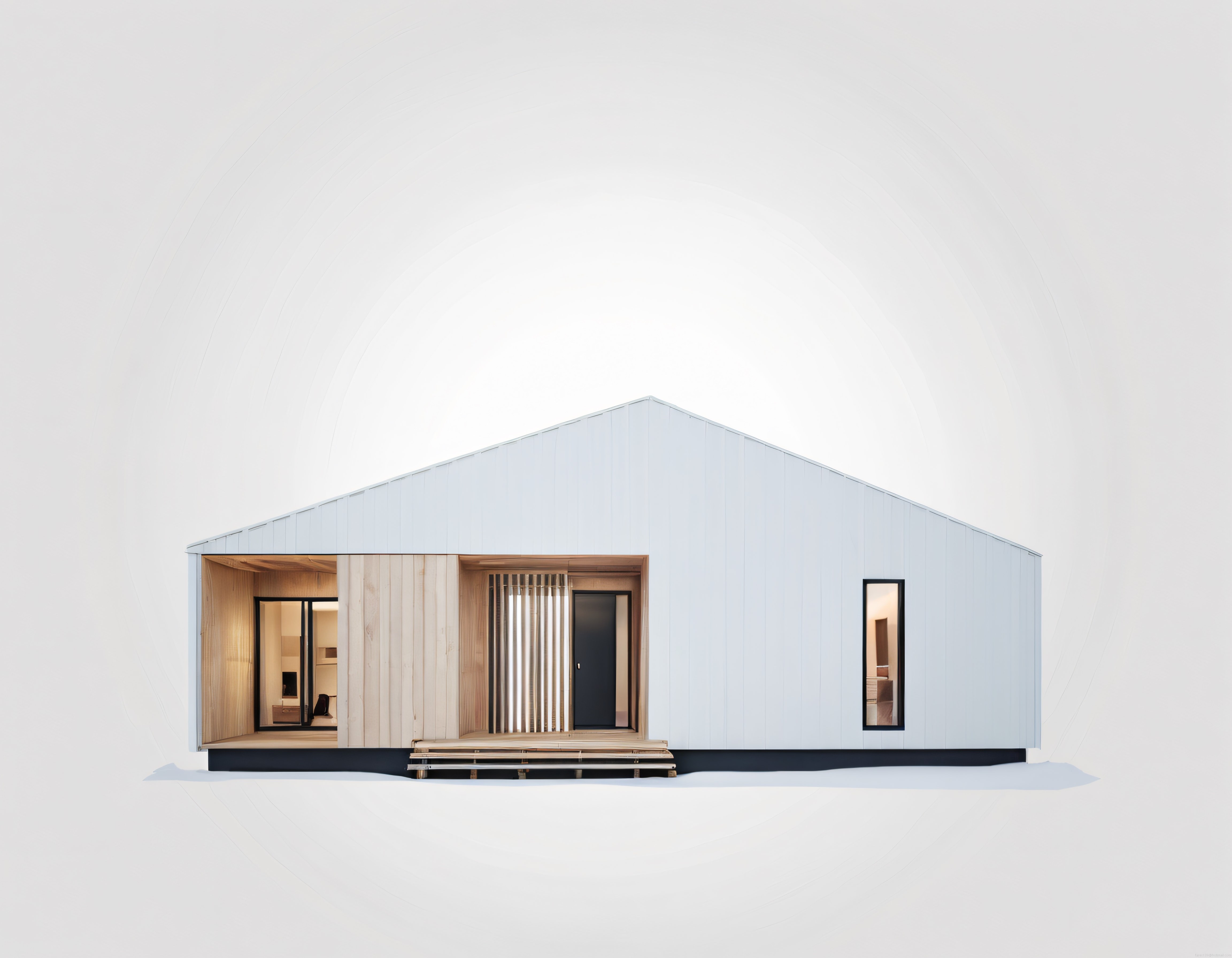 Minimalist modern ev tasarımı: beyaz cephe ve ahşap detaylarla kışın içini ısıtan yapı