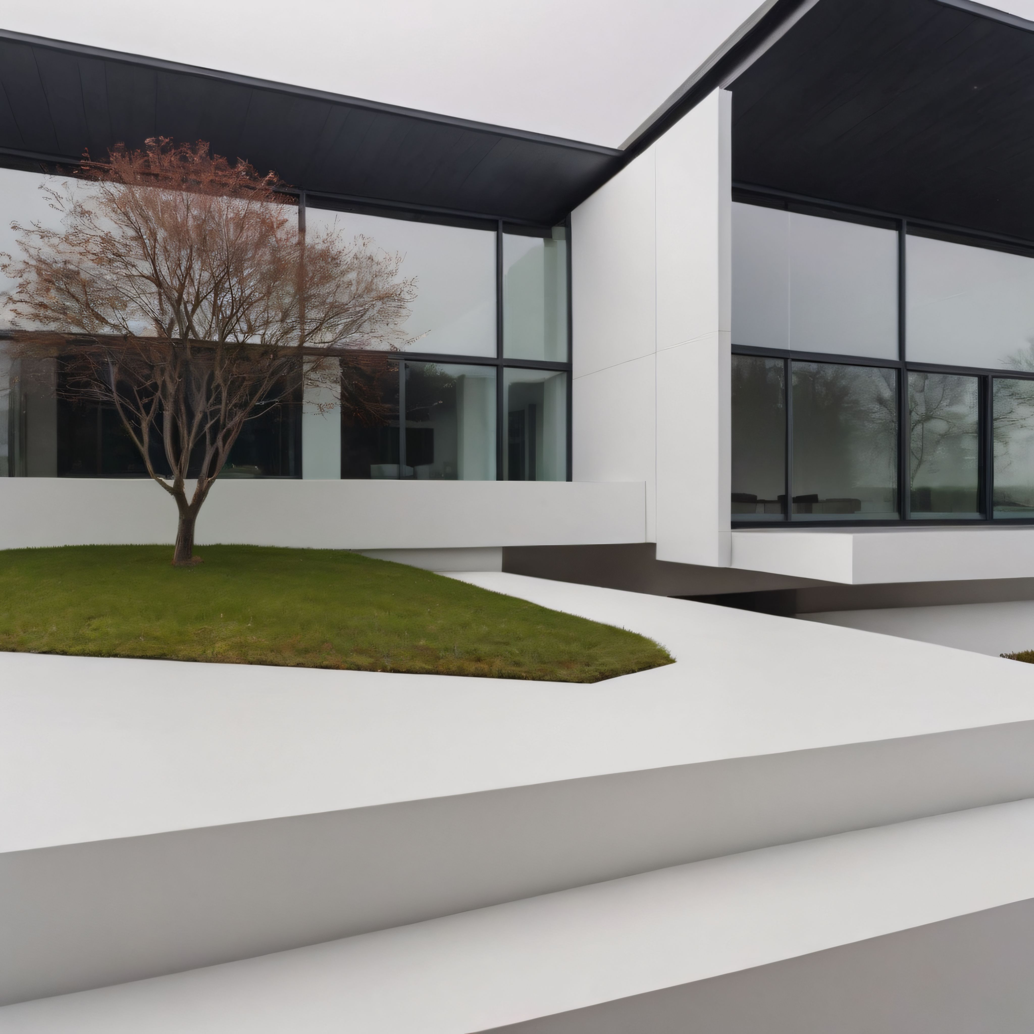 Minimalist Modern Mimari ve İç Avlu Tasarımı: Beyaz Beton, Cam ve Yalın Çizgiler