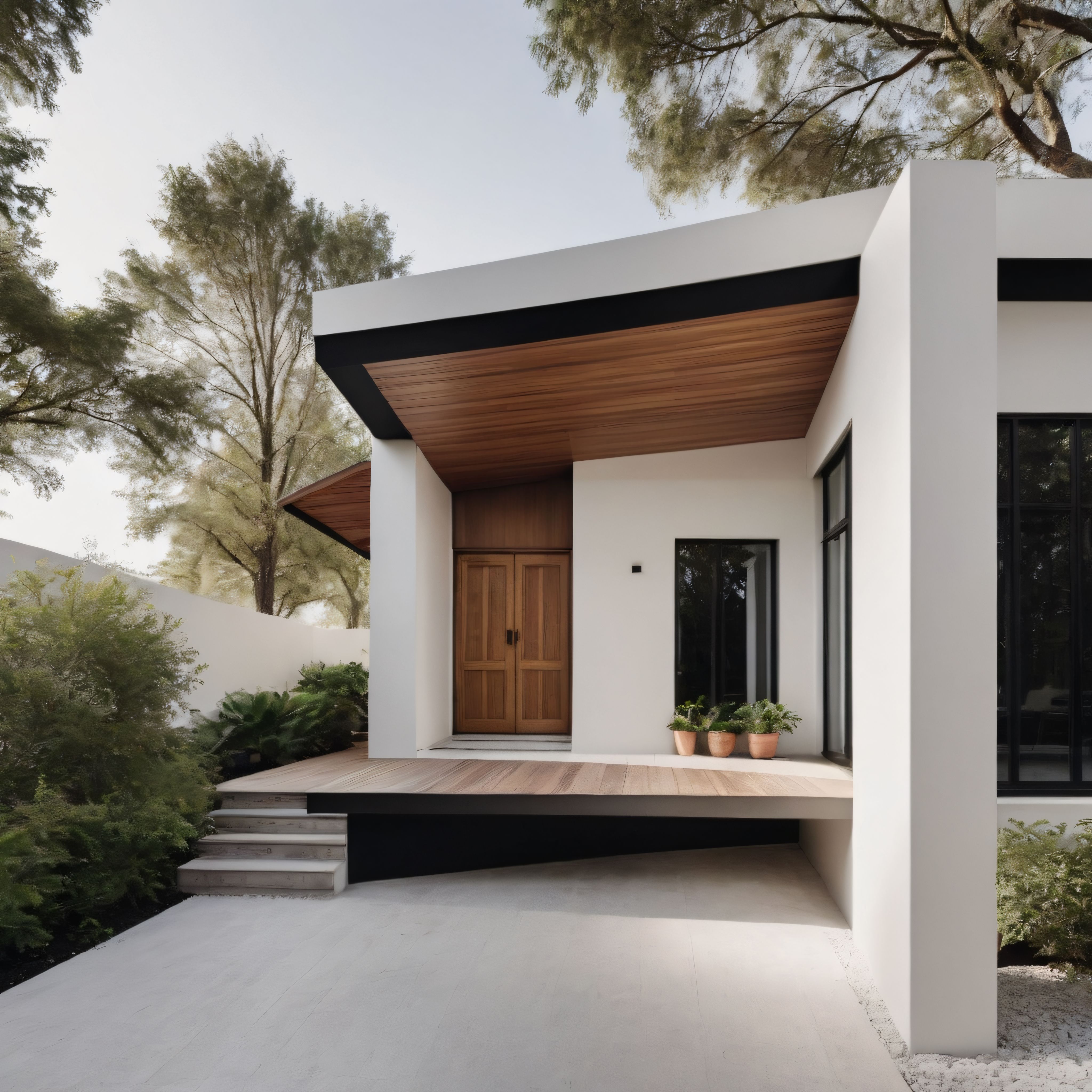 Minimalist Modern Villa Girişi: Doğayla İç İçe Çağdaş Mimari Örneği