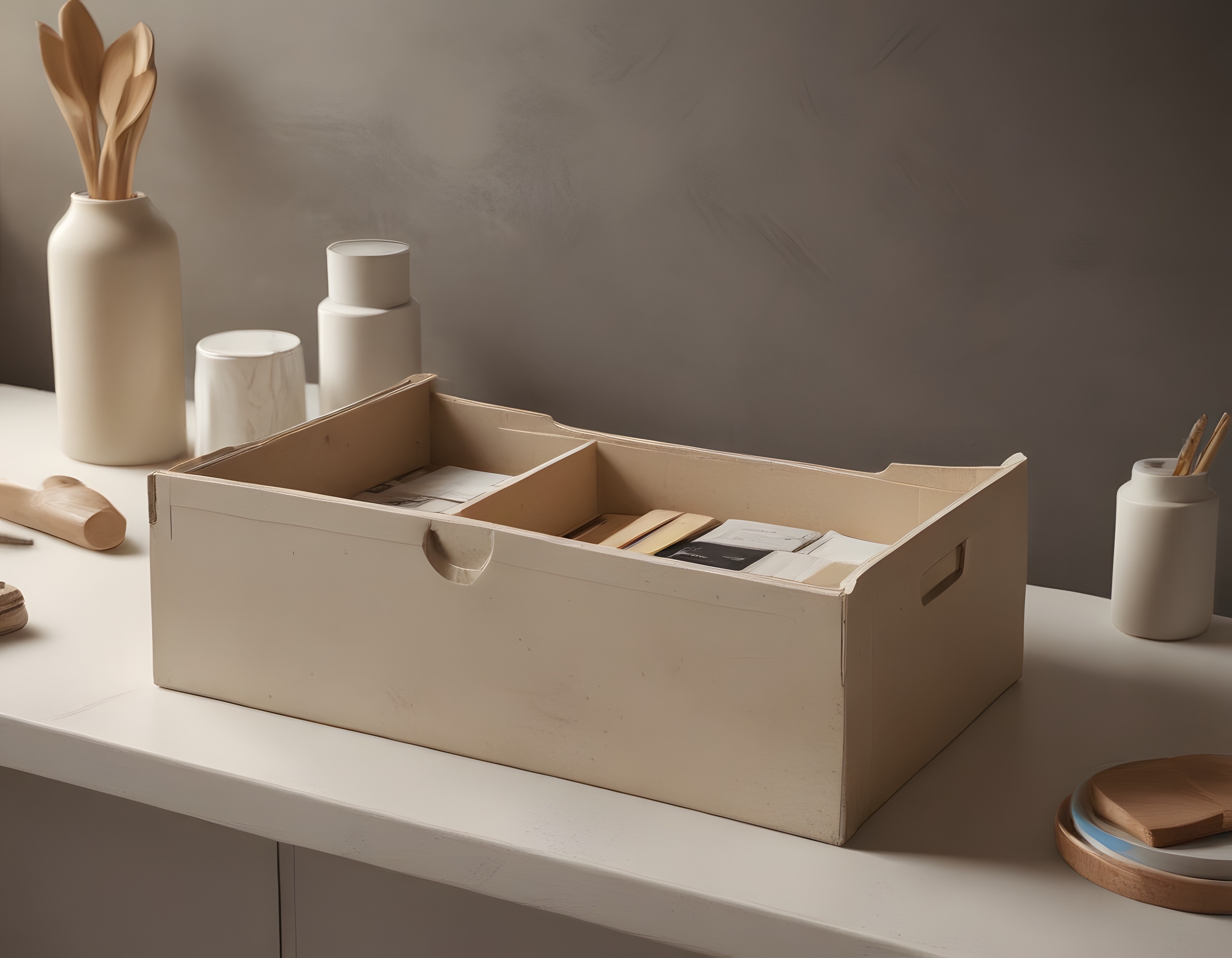 Minimalist Mutfak Düzeni: Sürdürülebilir Karton Organizer ve Doğal Dekor