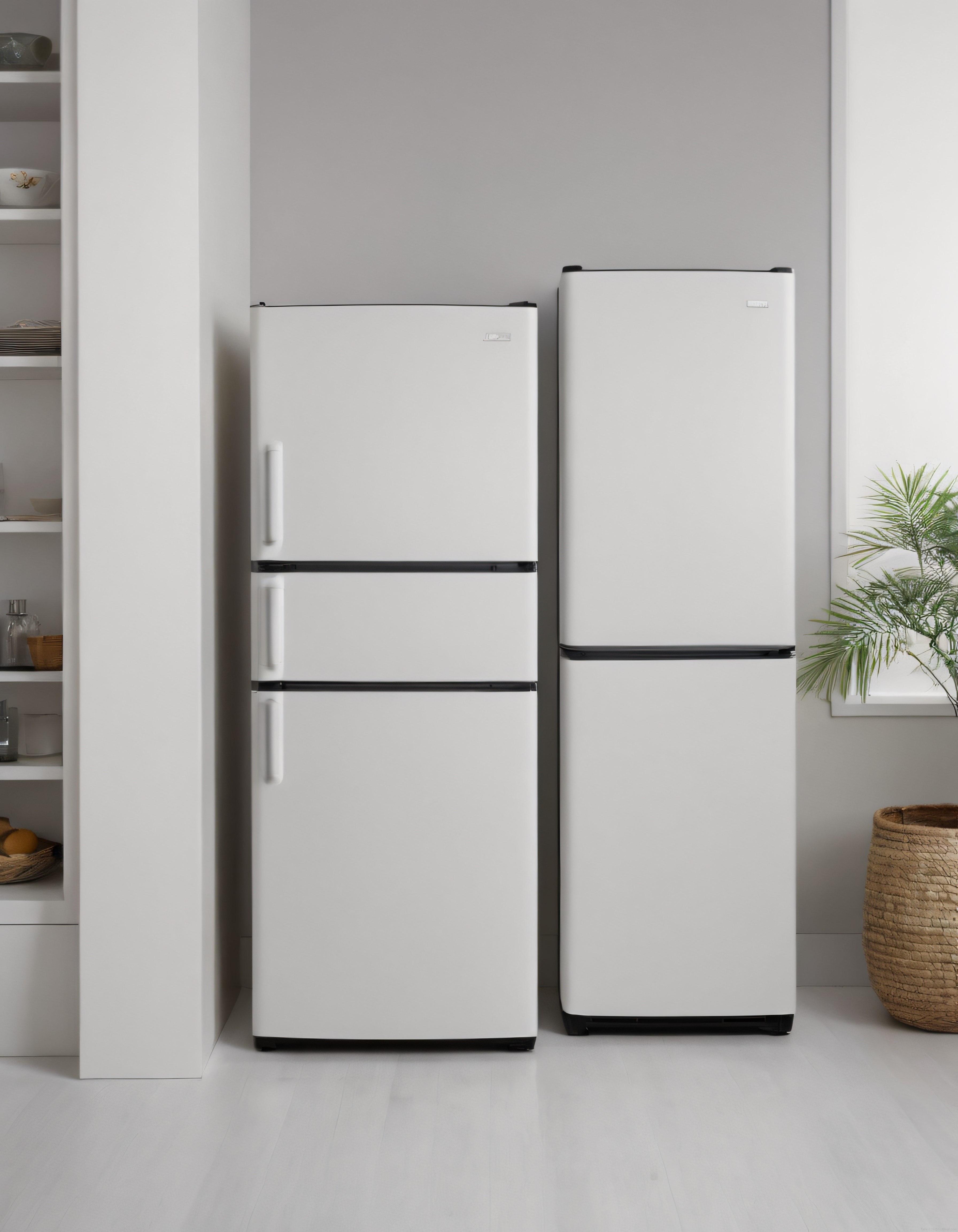 Minimalist Mutfakta Yan Yana Duruşan Beyaz Buzdolapları ve Modern Dekorasyon