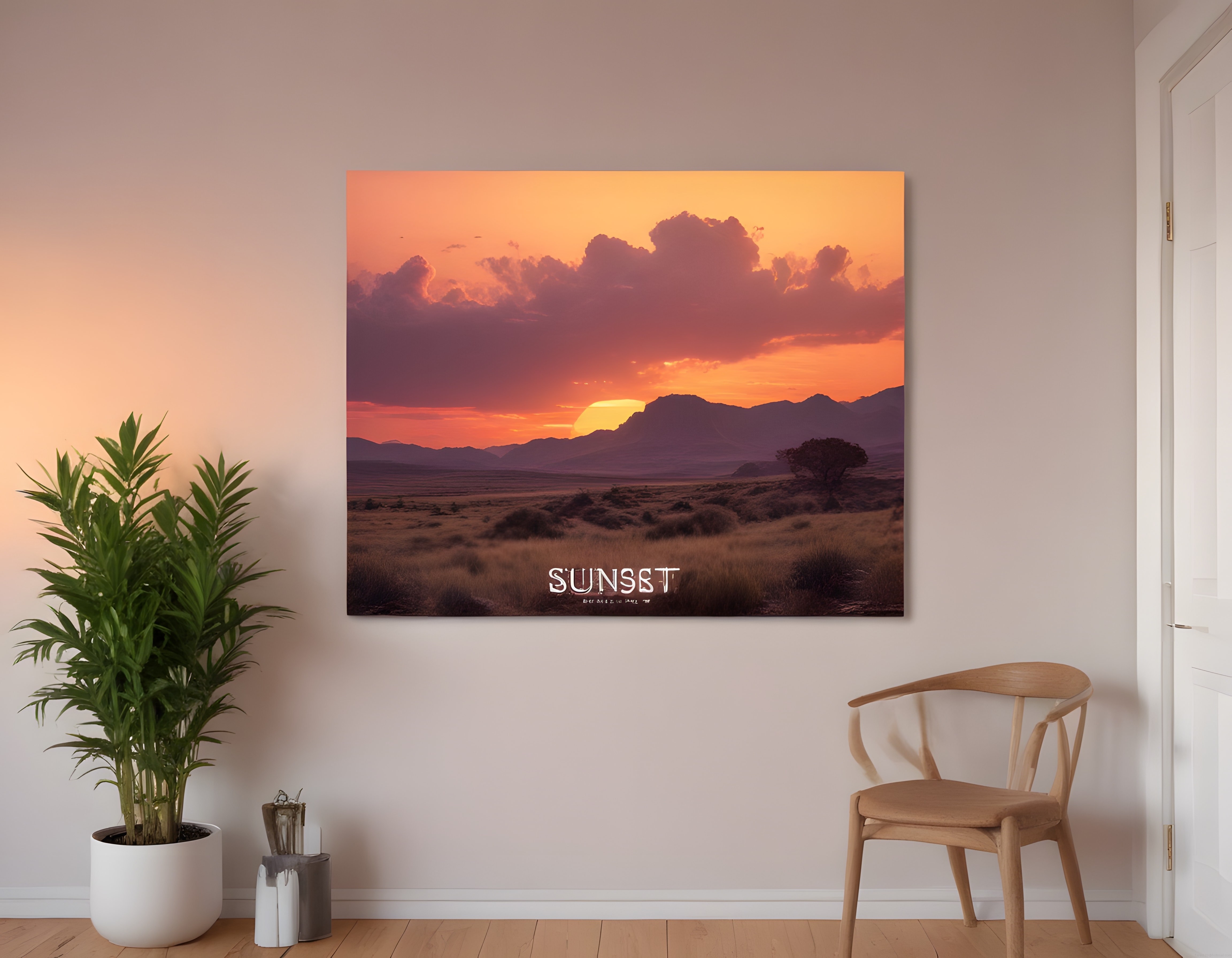 Minimalist Odada Gün Batımı Manzaralı Modern Kanvas Tablo Dekorasyonu