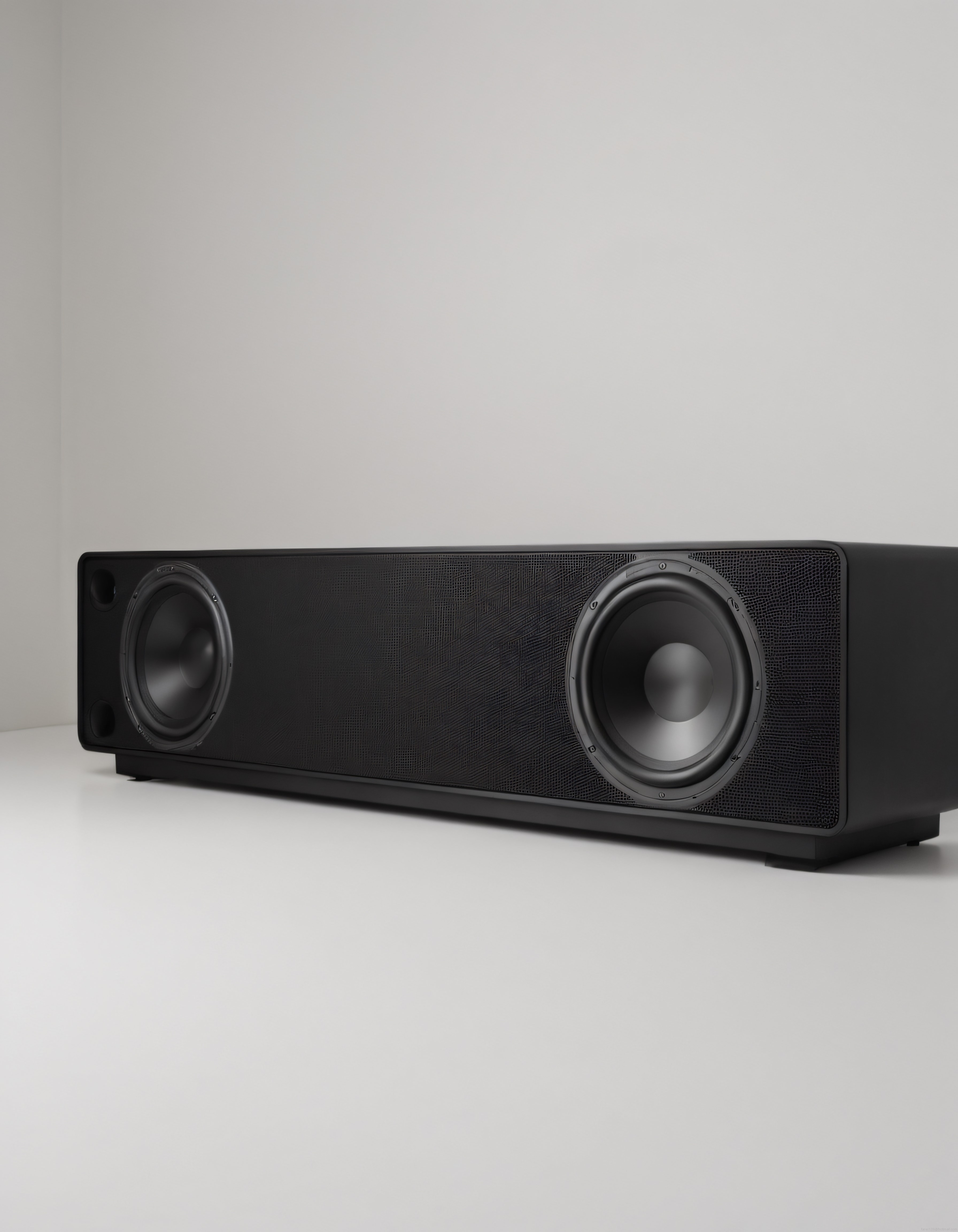 Minimalist ortamda siyah çift wooferlu modern ev sineması hoparlör sistemi