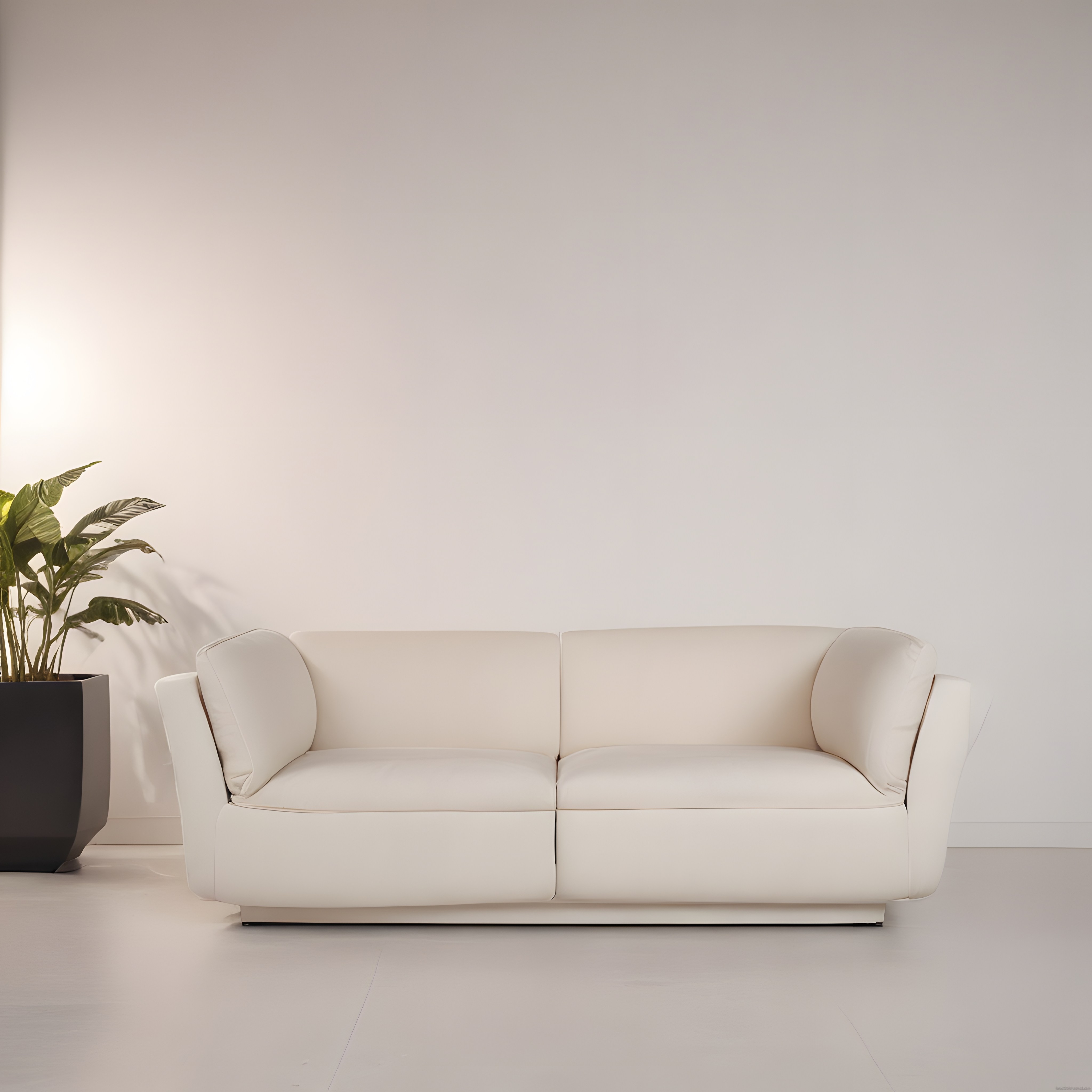 Minimalist Oturma Odası: Beyaz Kanepe ve Bitki ile Sade Dekorasyon