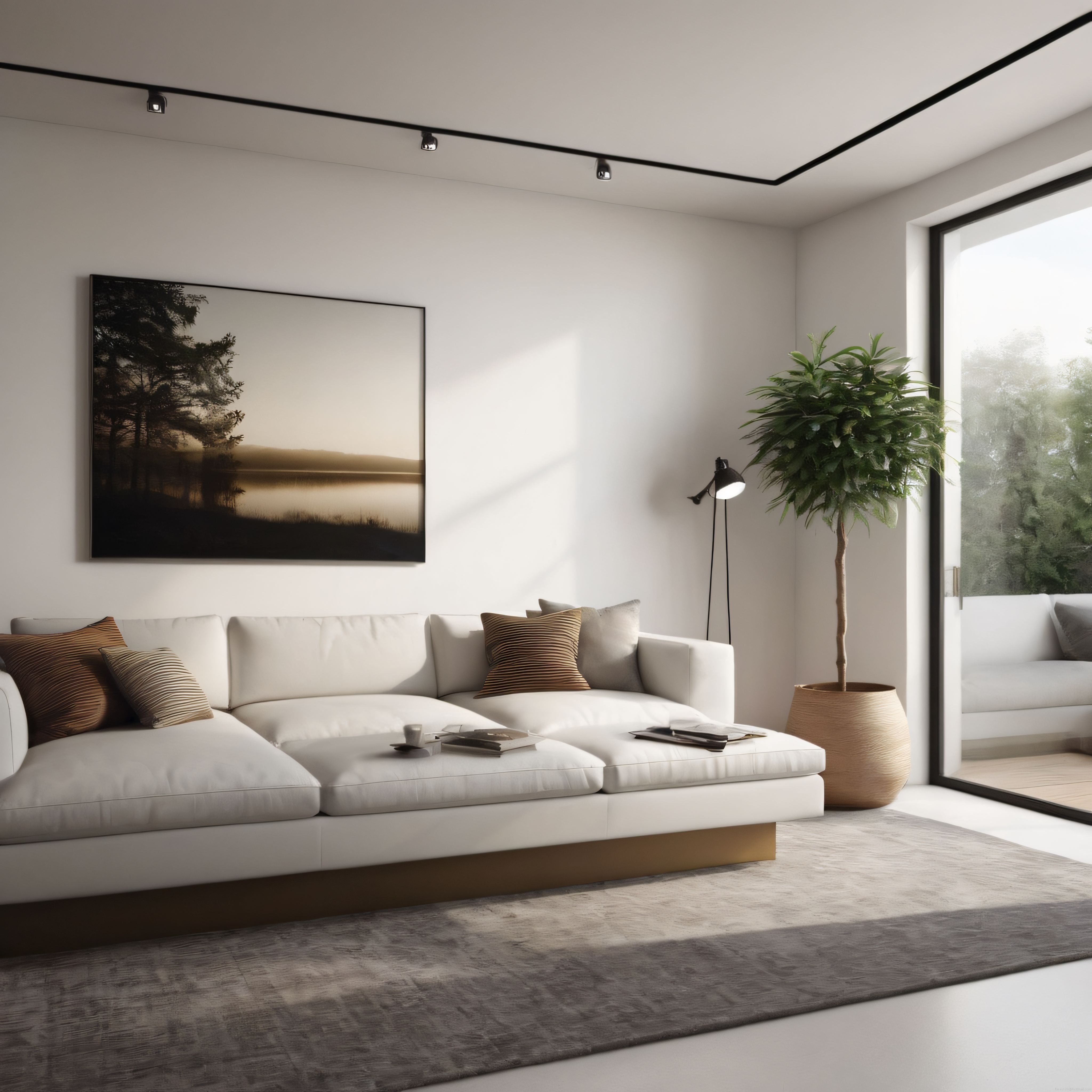 Minimalist Oturma Odası: Modern Beyaz Kanepe ve Doğal Işıkla Huzurlu Dekorasyon