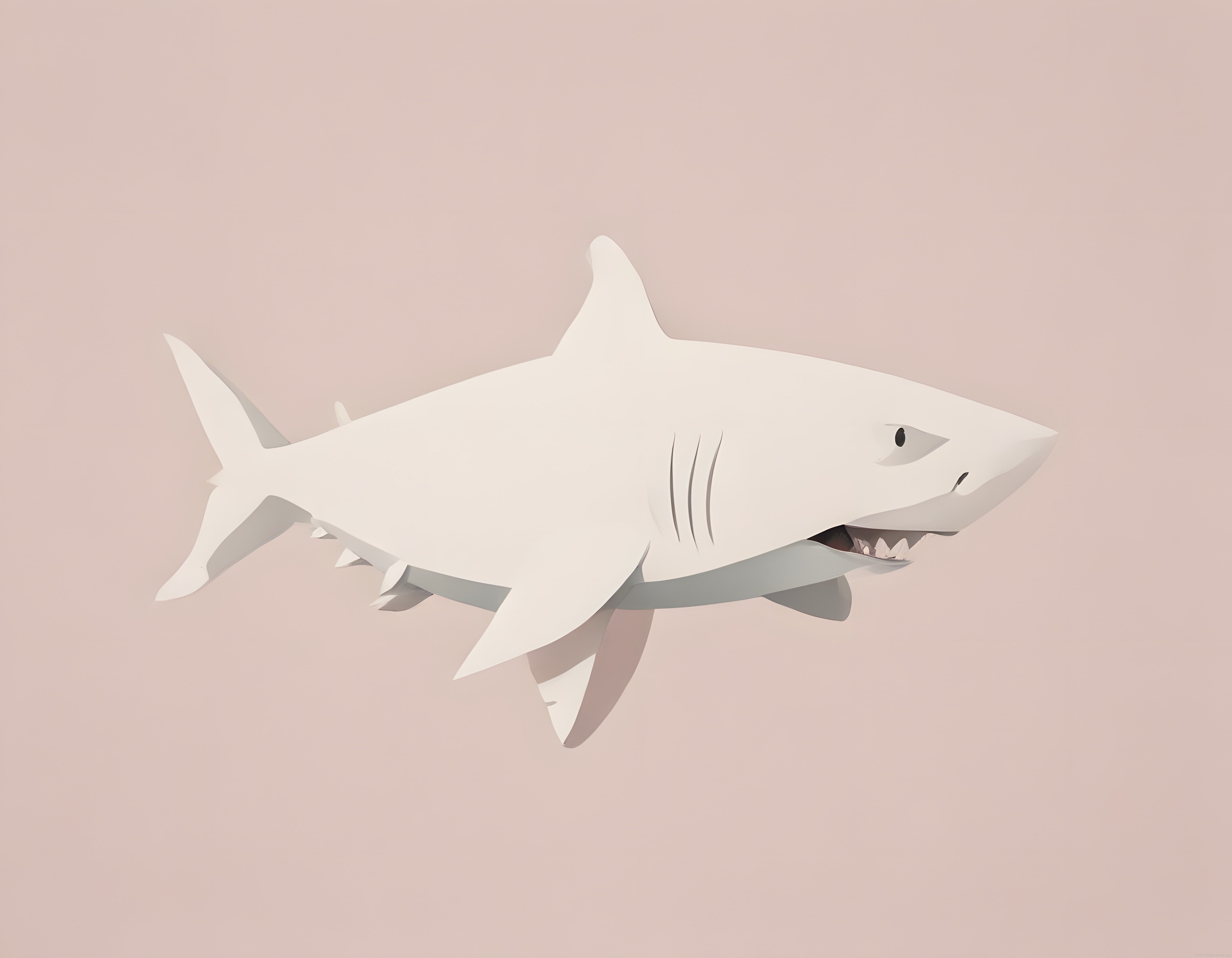 Minimalist pastel arka planda beyaz kağıt origami köpek balığı sanat çalışması