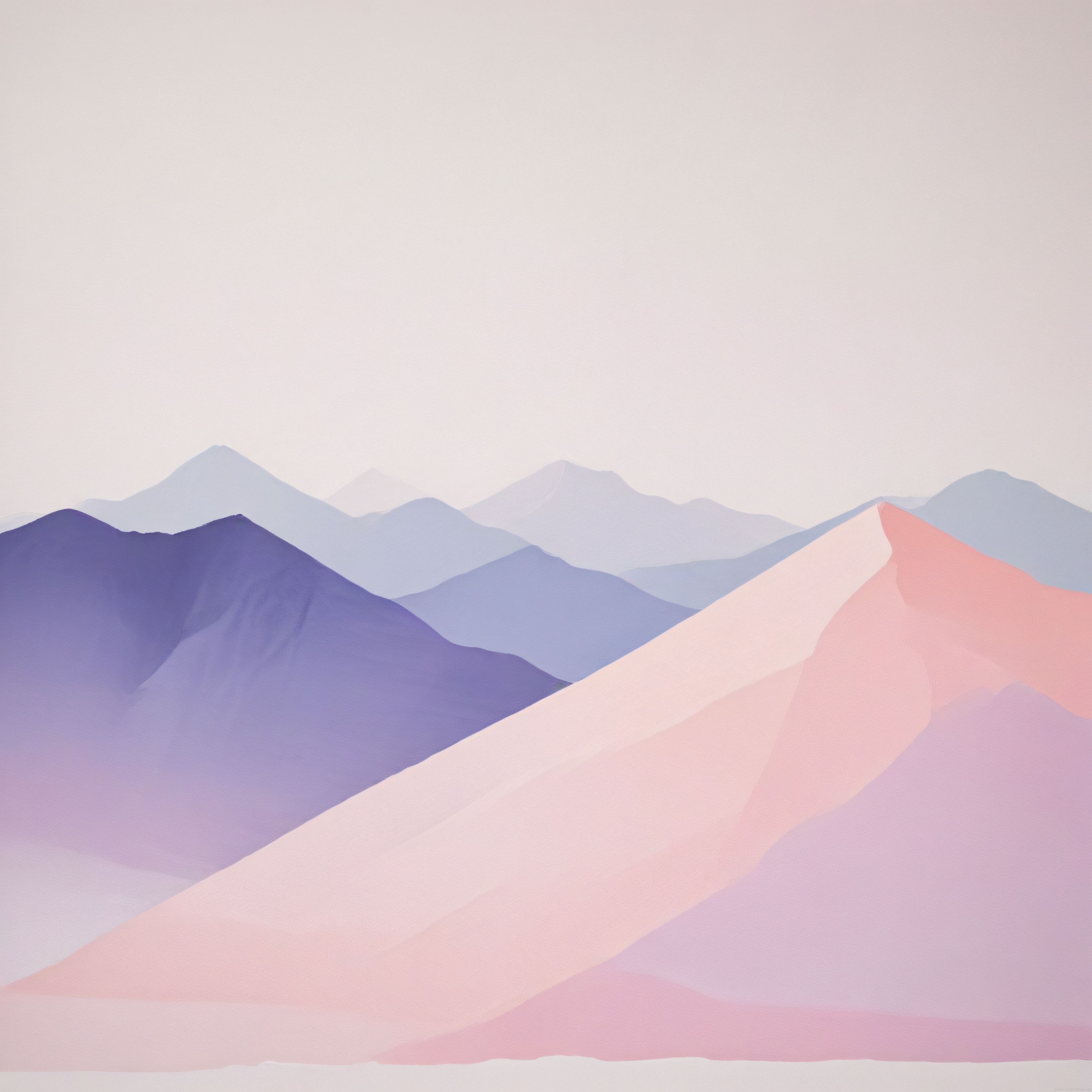 Minimalist Pastel Dağ Manzarası ve Yumuşak Renklerde Katmanlı Zirveler