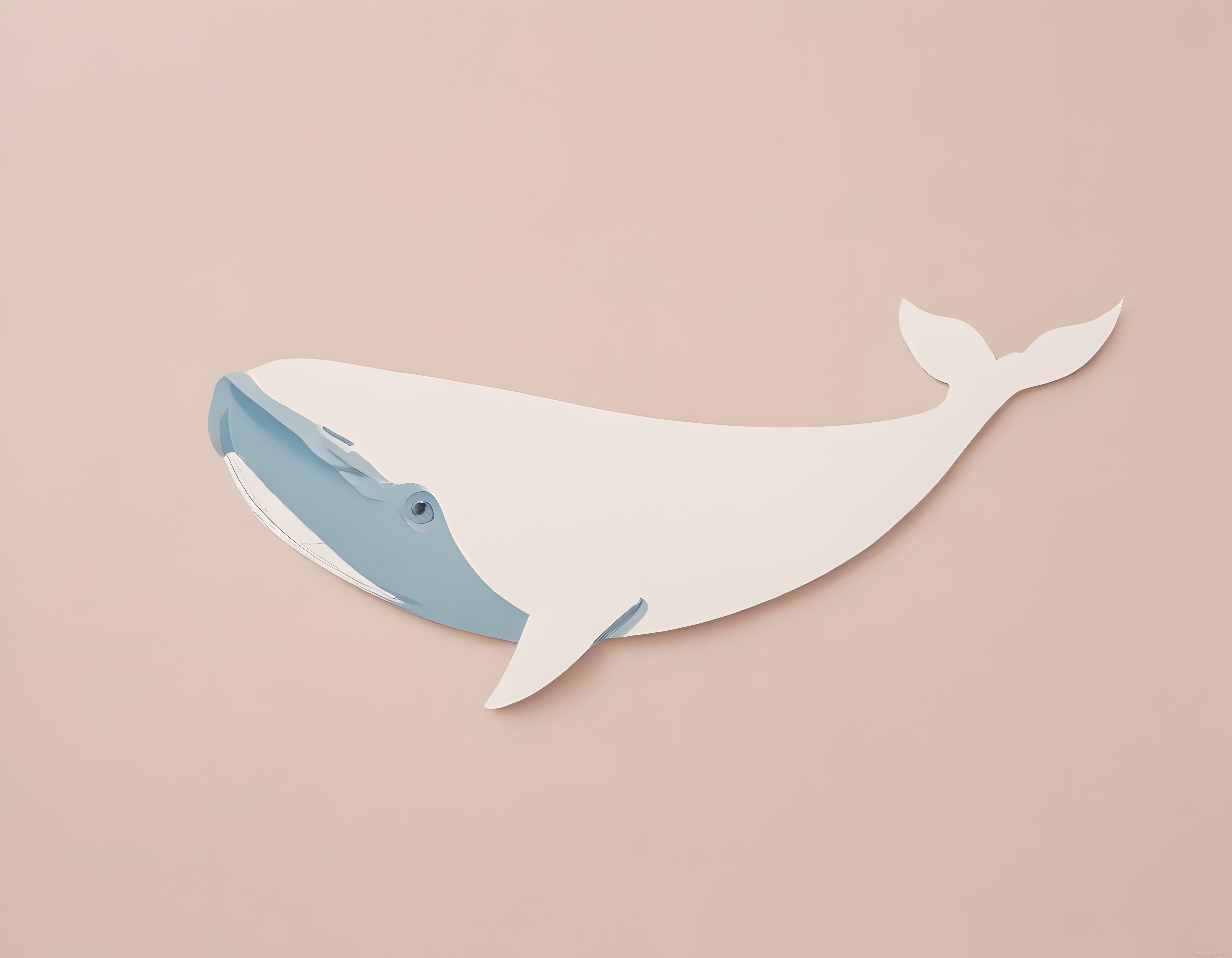 Minimalist pastel pembe arka plan üzerinde 3D mavi balina illüstrasyonu