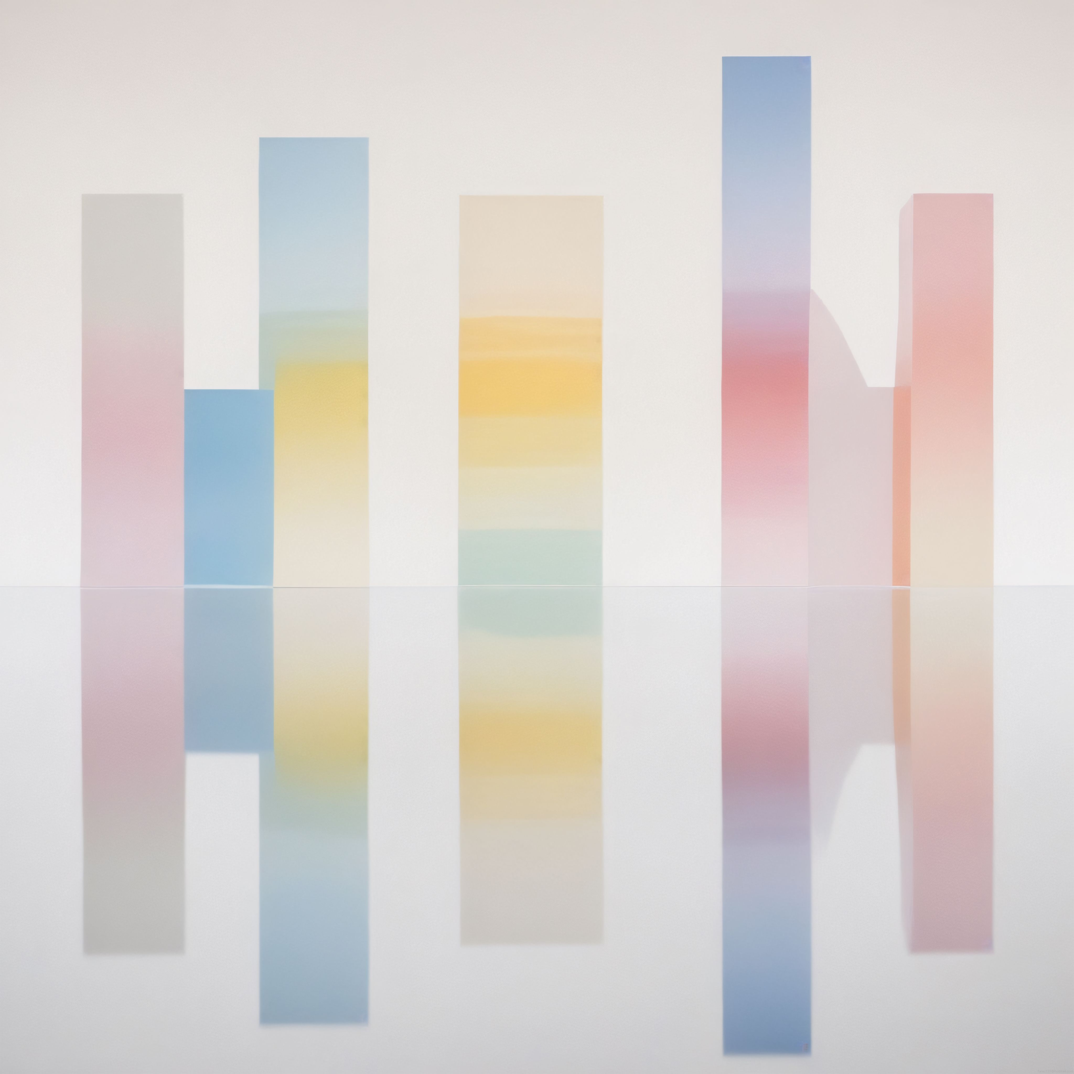 Minimalist Pastel Renklerle Soyut Geometrik Dikdörtgen Bloklar ve Yansımalar