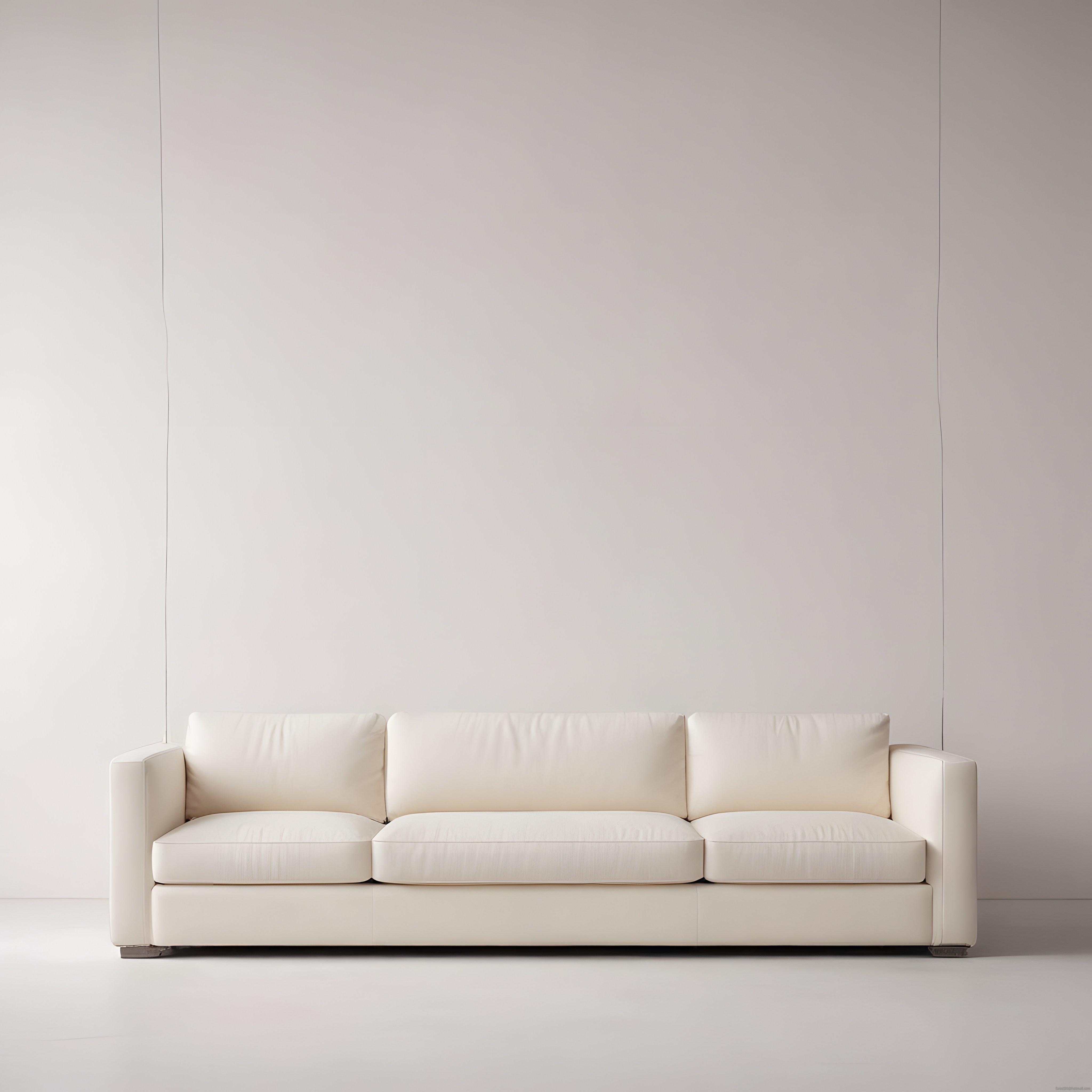 Minimalist Salon Dekorasyonu: Krem Rengi Üçlü Koltuk ve Beyaz Duvar Tasarımı