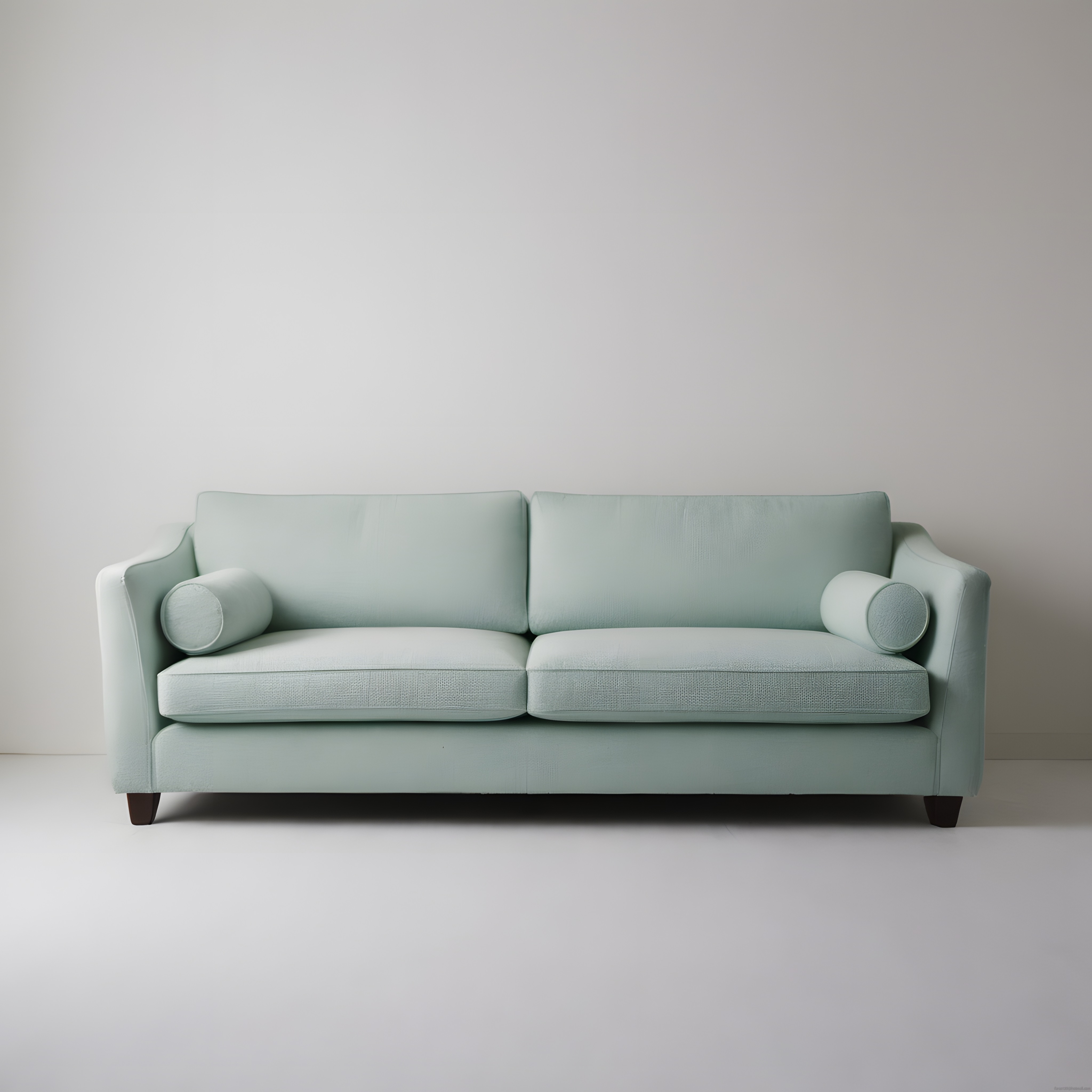 Minimalist Salon Dekorasyonu: Soft Yeşil İkili Kanepe ve Beyaz Arka Plan