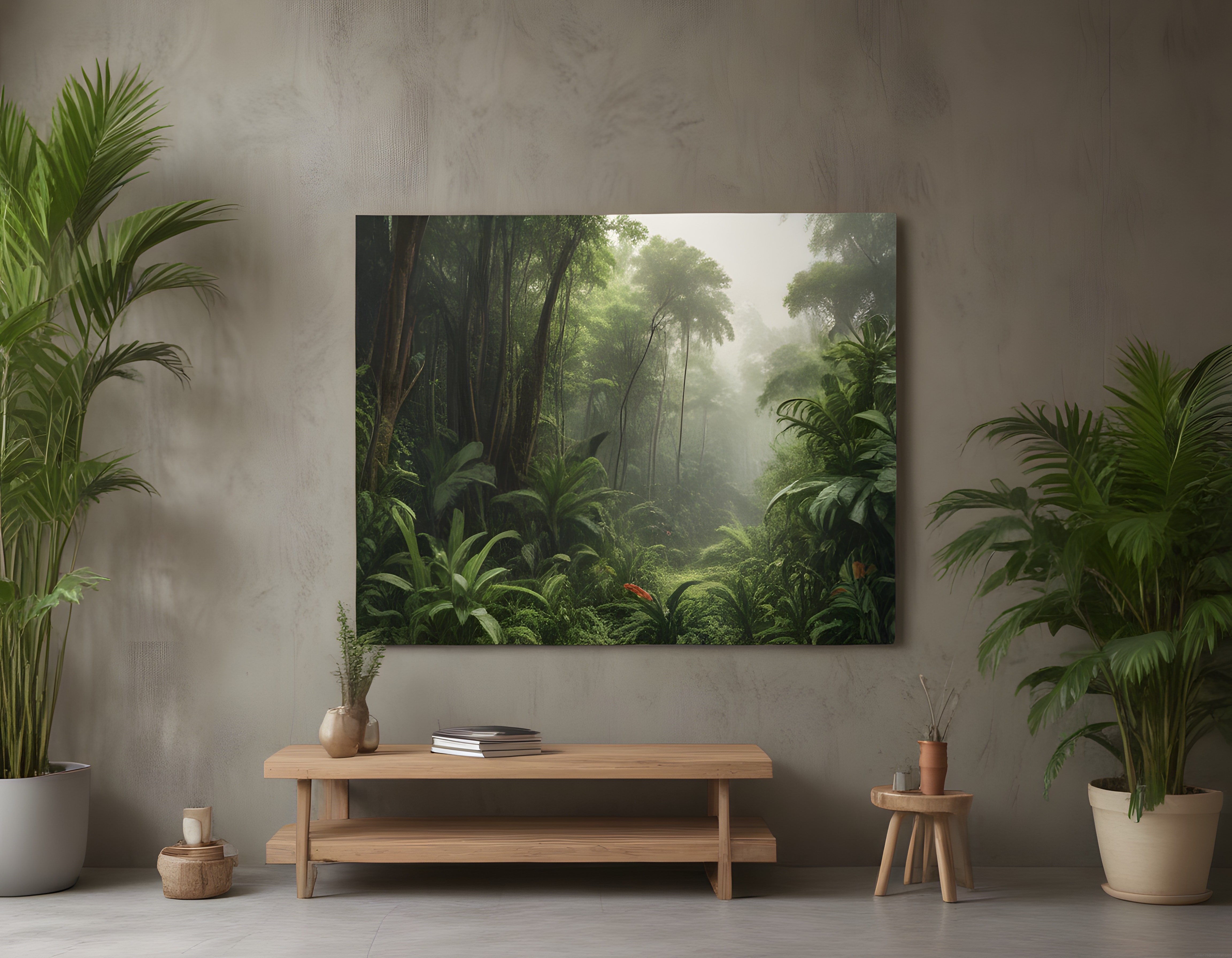Minimalist Salon Duvarında Tropik Yağmur Ormanı Kanvas Tablo Dekorasyonu