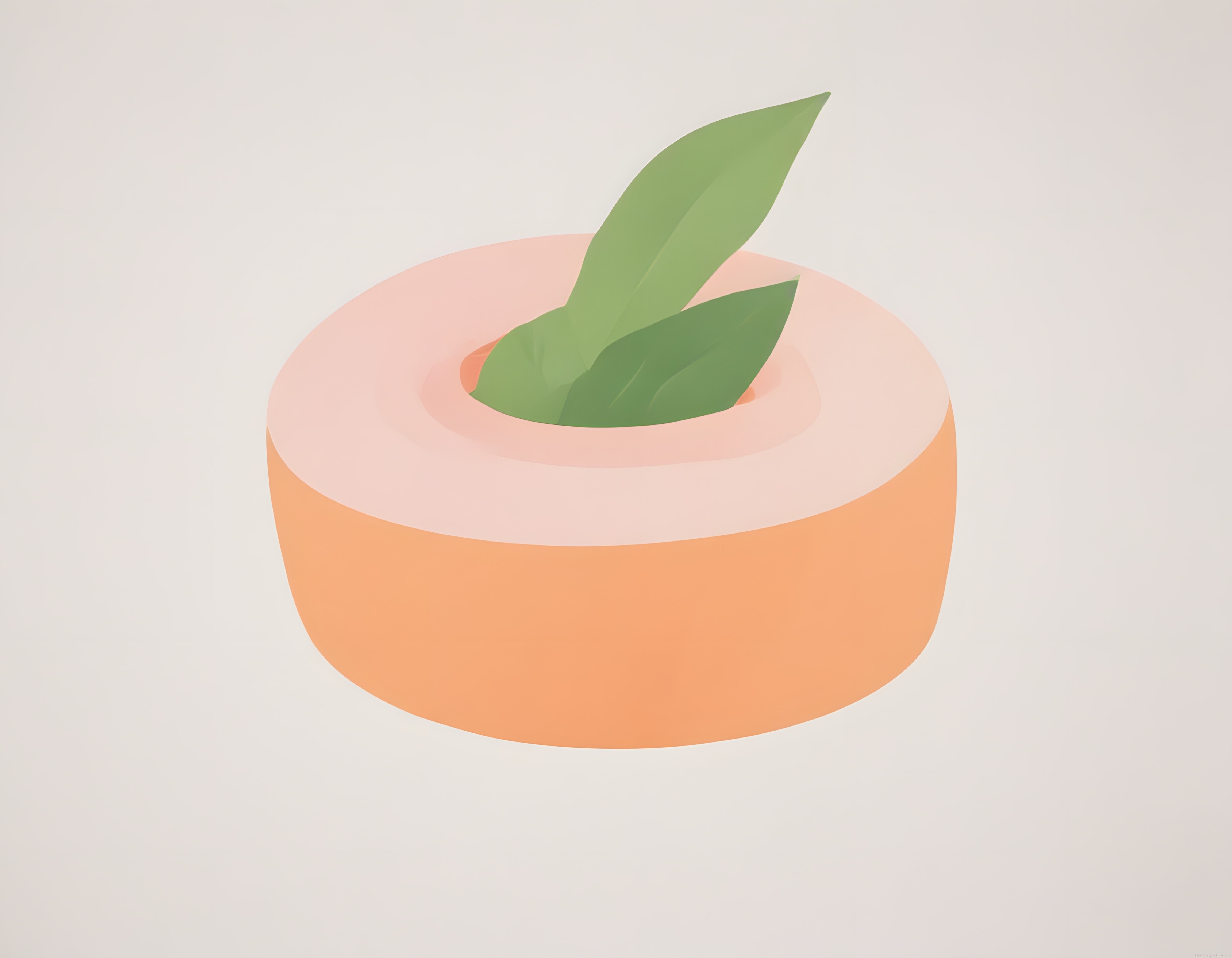 Minimalist Şeftali ve Yaprak Motifli Pastel Renkli Dijital Sanat Çalışması