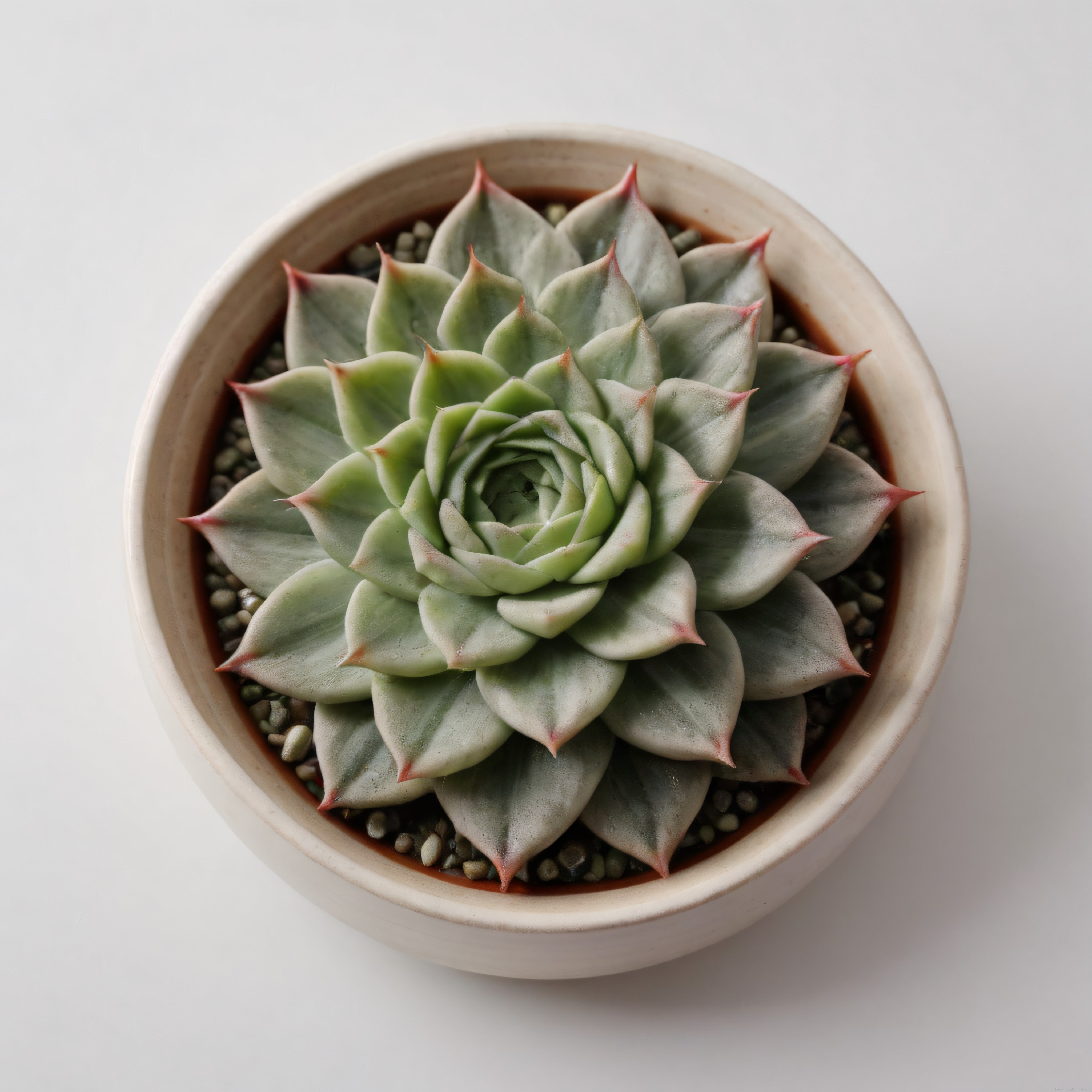 Minimalist Seramik Saksıda Pembe Uçlu Echeveria Sukulent Dekoratif Bitki