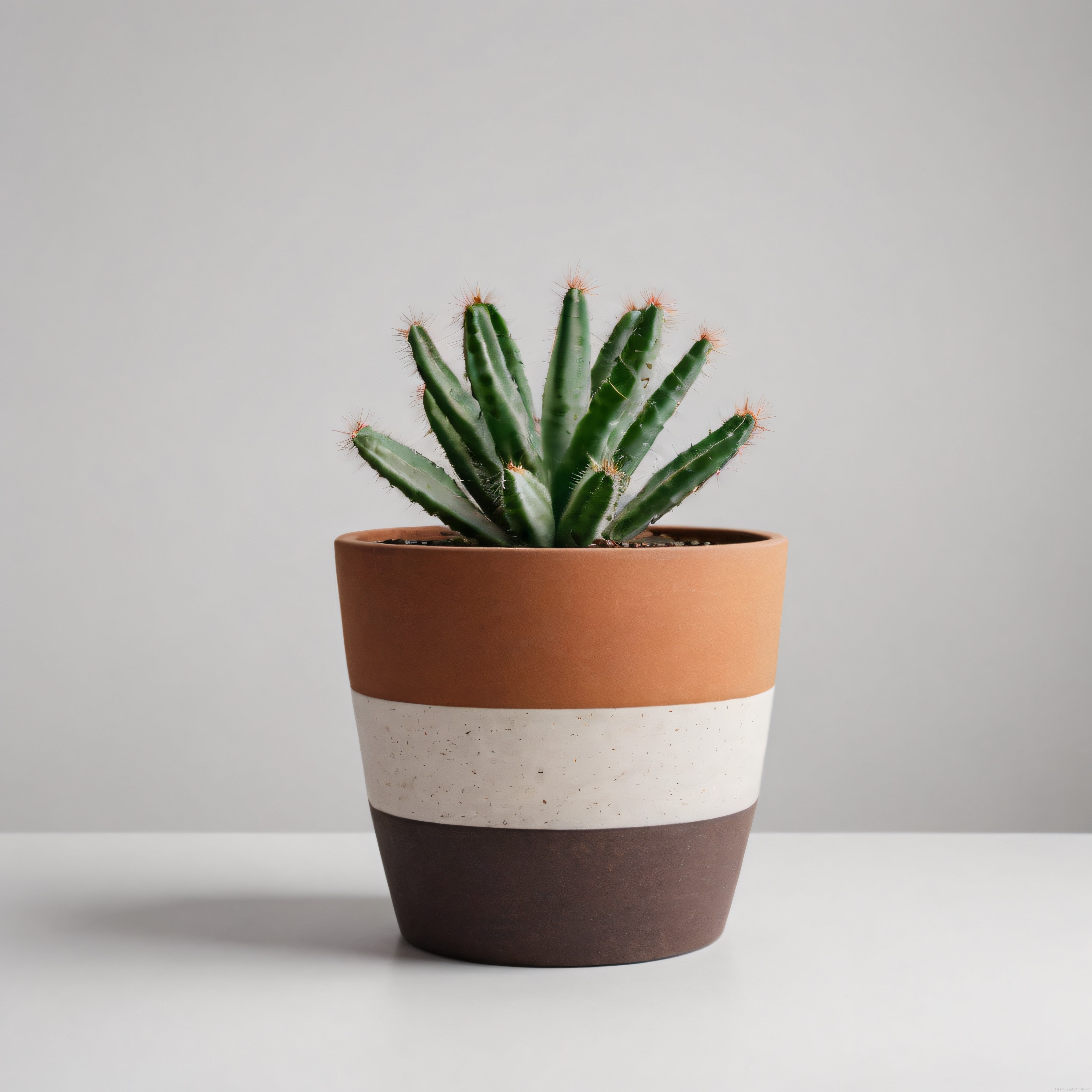 Minimalist seramik saksıda yeşil kaktüs bitkisi, sade ve doğal ev dekorasyonu