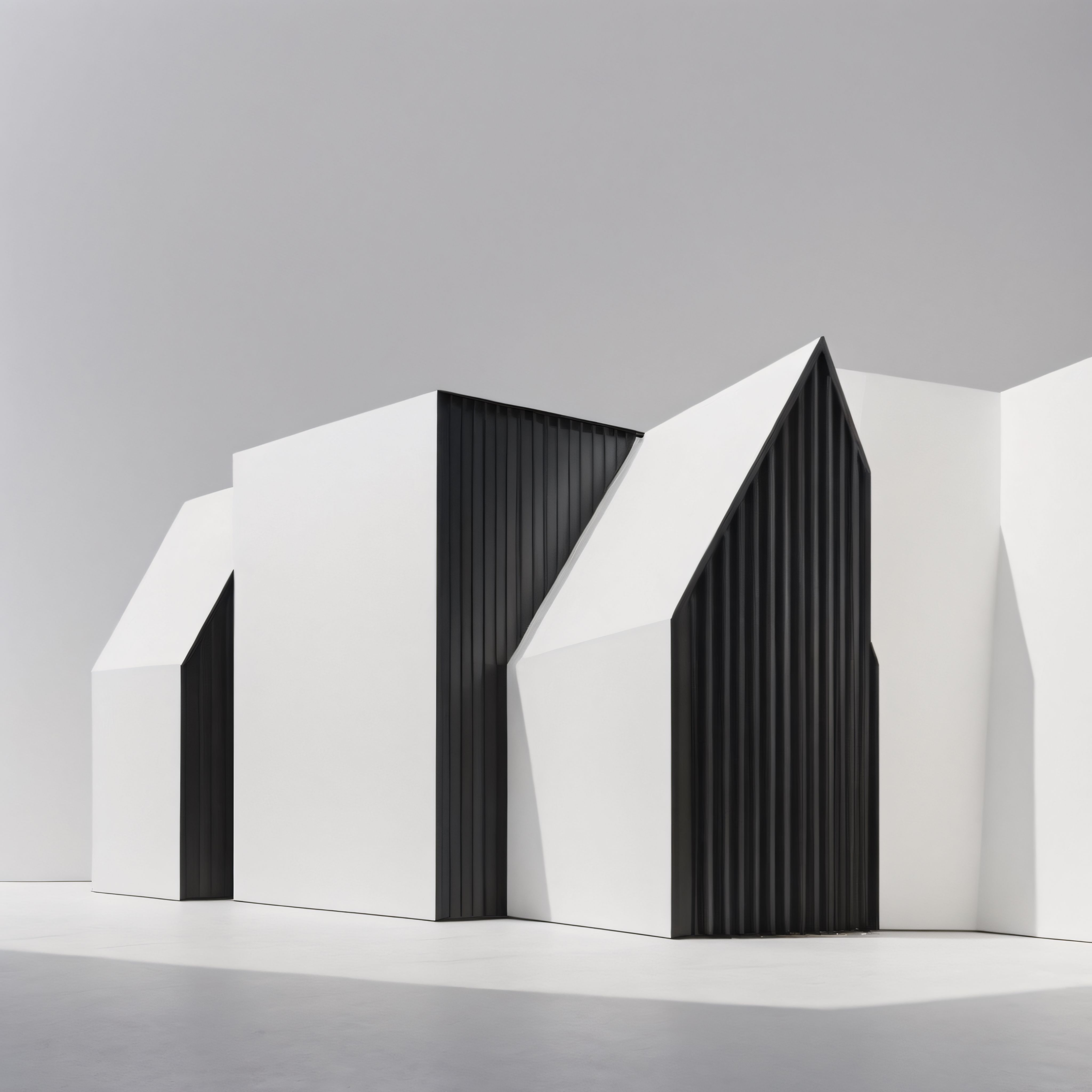 Minimalist Siyah Beyaz Mimari Tasarım: Geometrik Formlar ve Derinlik