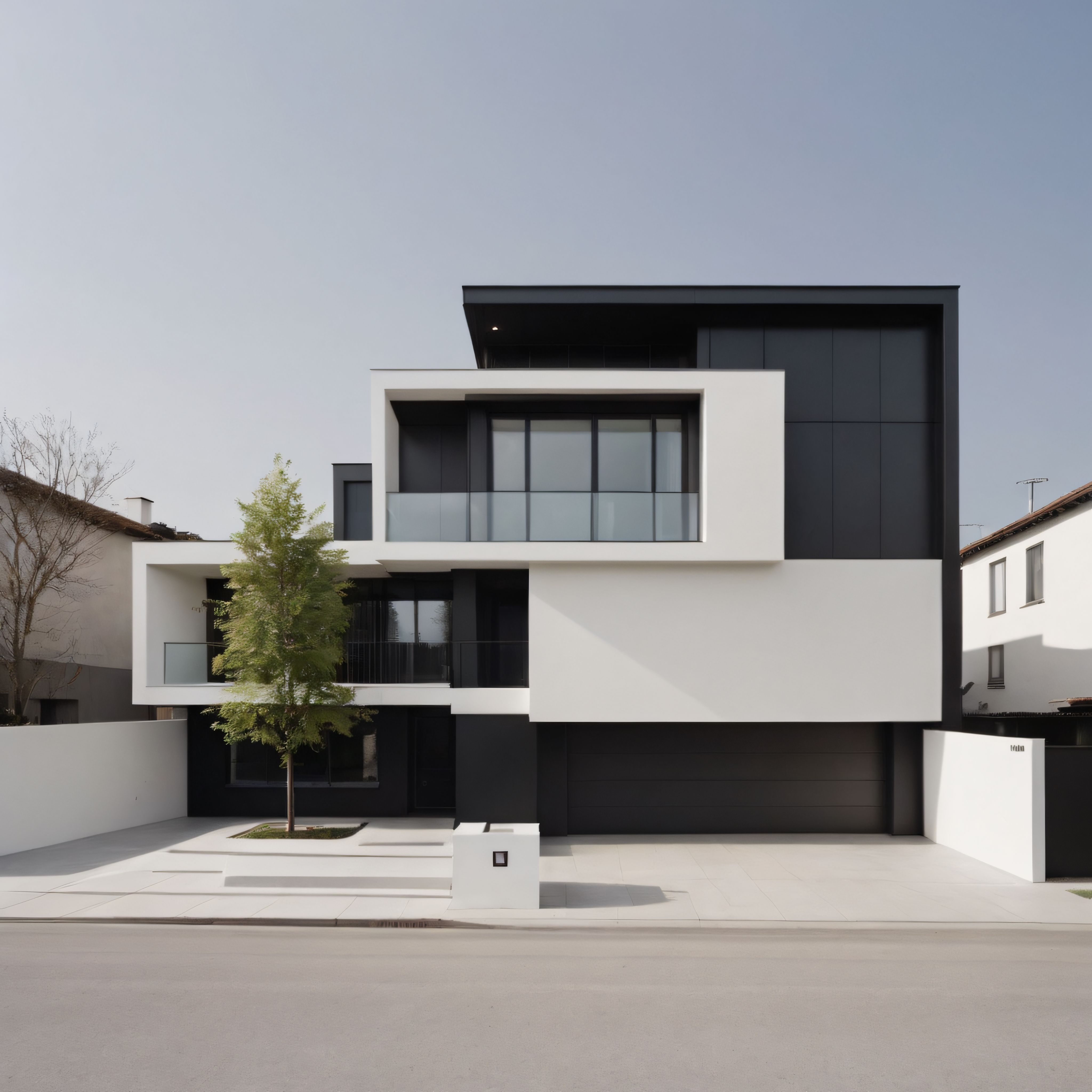 Minimalist Siyah Beyaz Modern Villa ve Çarpıcı Geometrik Mimari Detaylar