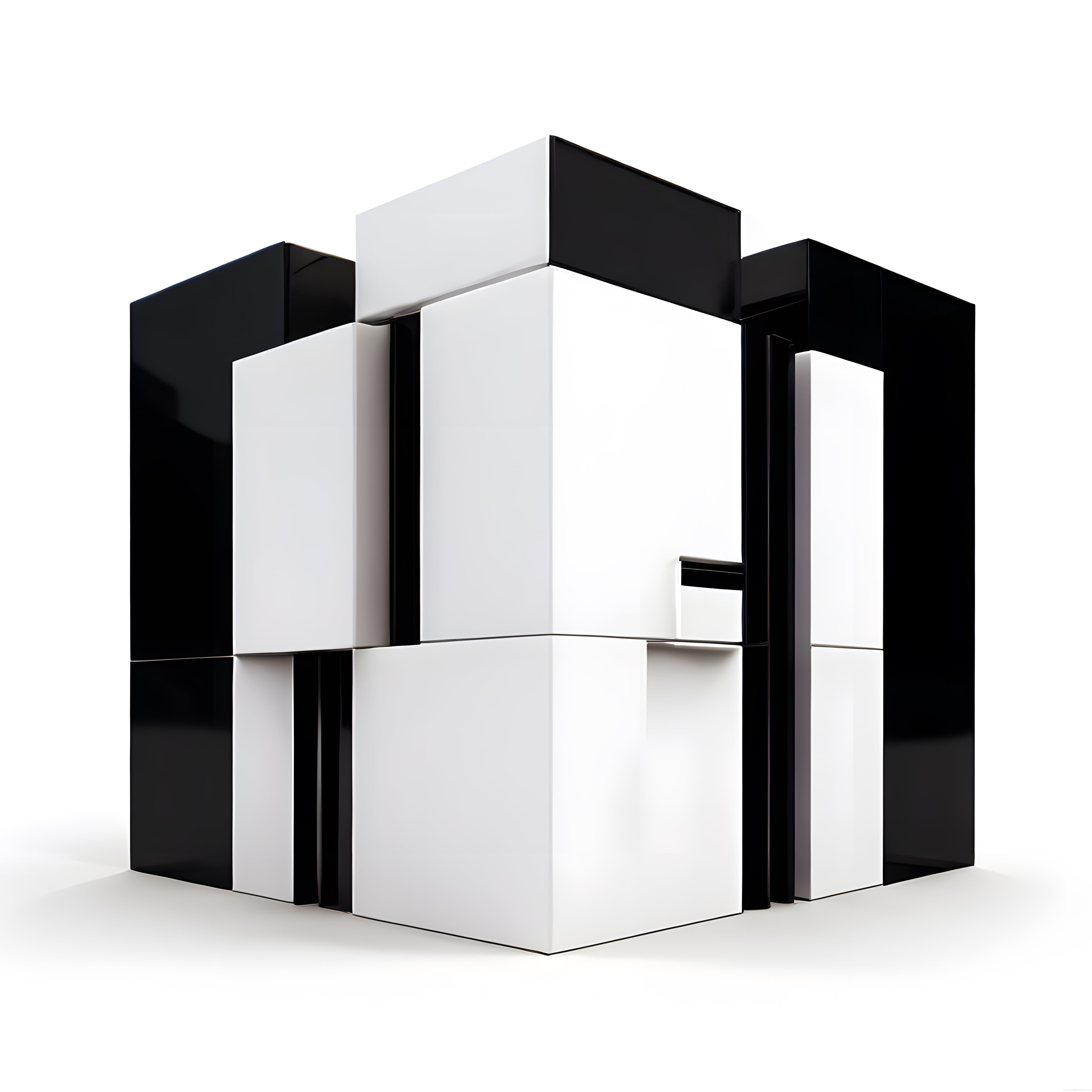 Minimalist Siyah Beyaz Soyut Geometrik Küp Yapılandırma ve 3D Sanat