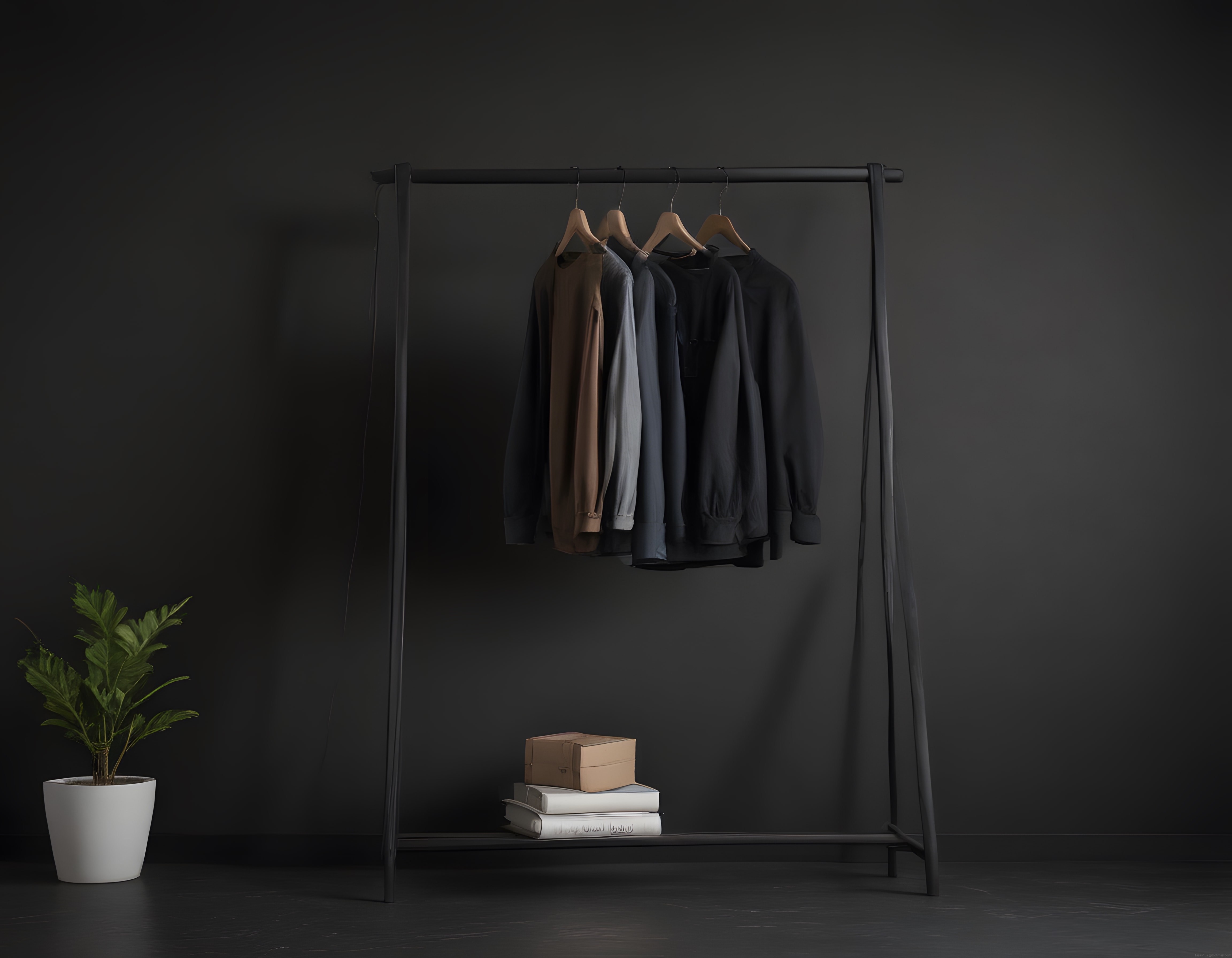 Minimalist Siyah Dekorlu Giyim Askısında Dört Farklı Renk Basic Kazak Minimalist Siyah Dekorlu Giyim Askısında Dört Farklı Renk Basic Kazak