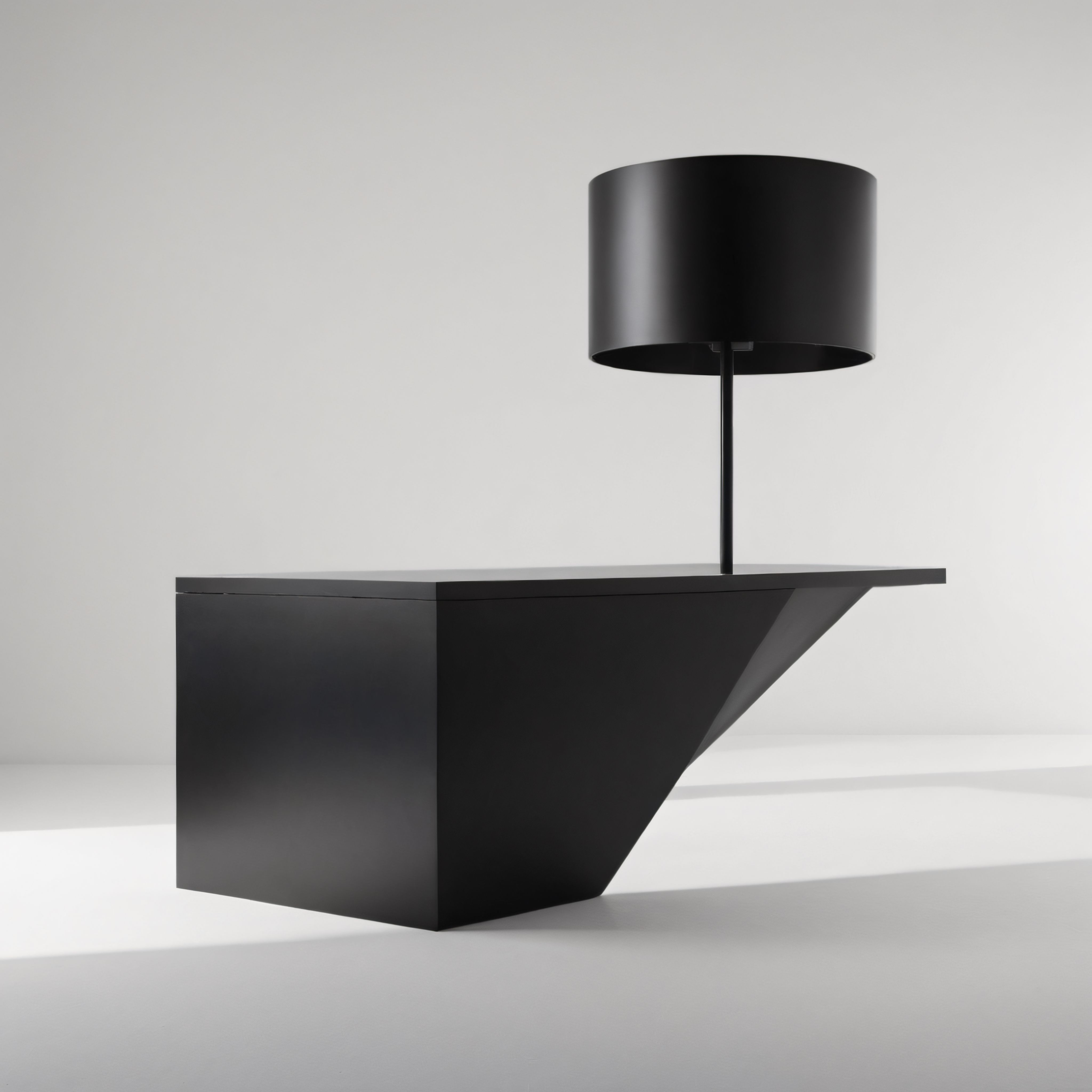 Minimalist siyah geometrik komodin ve lambader ile modern iç mekan dekorasyonu