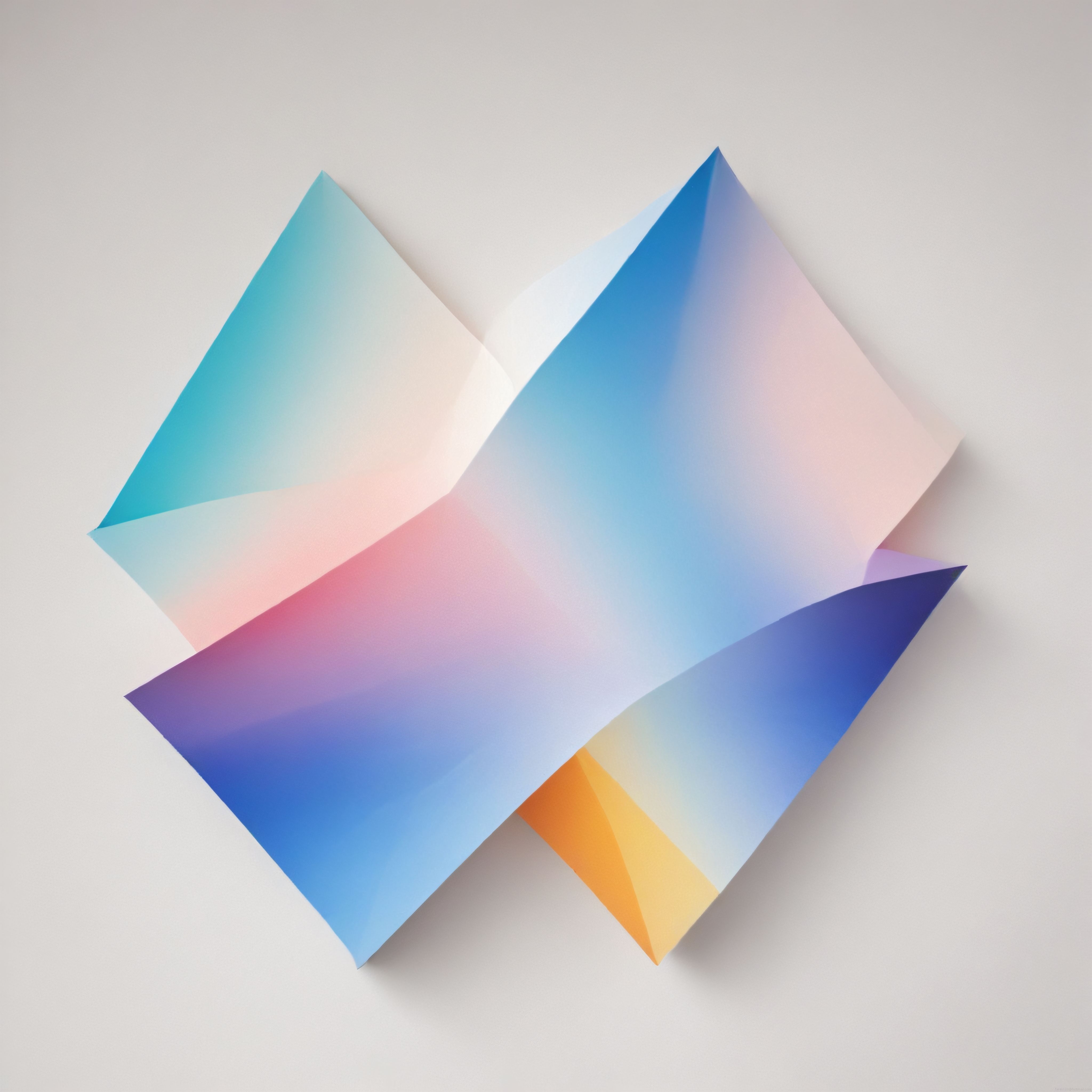Minimalist soyut dijital eser, pastel tonlarda katlanmış geometrik kağıt formları