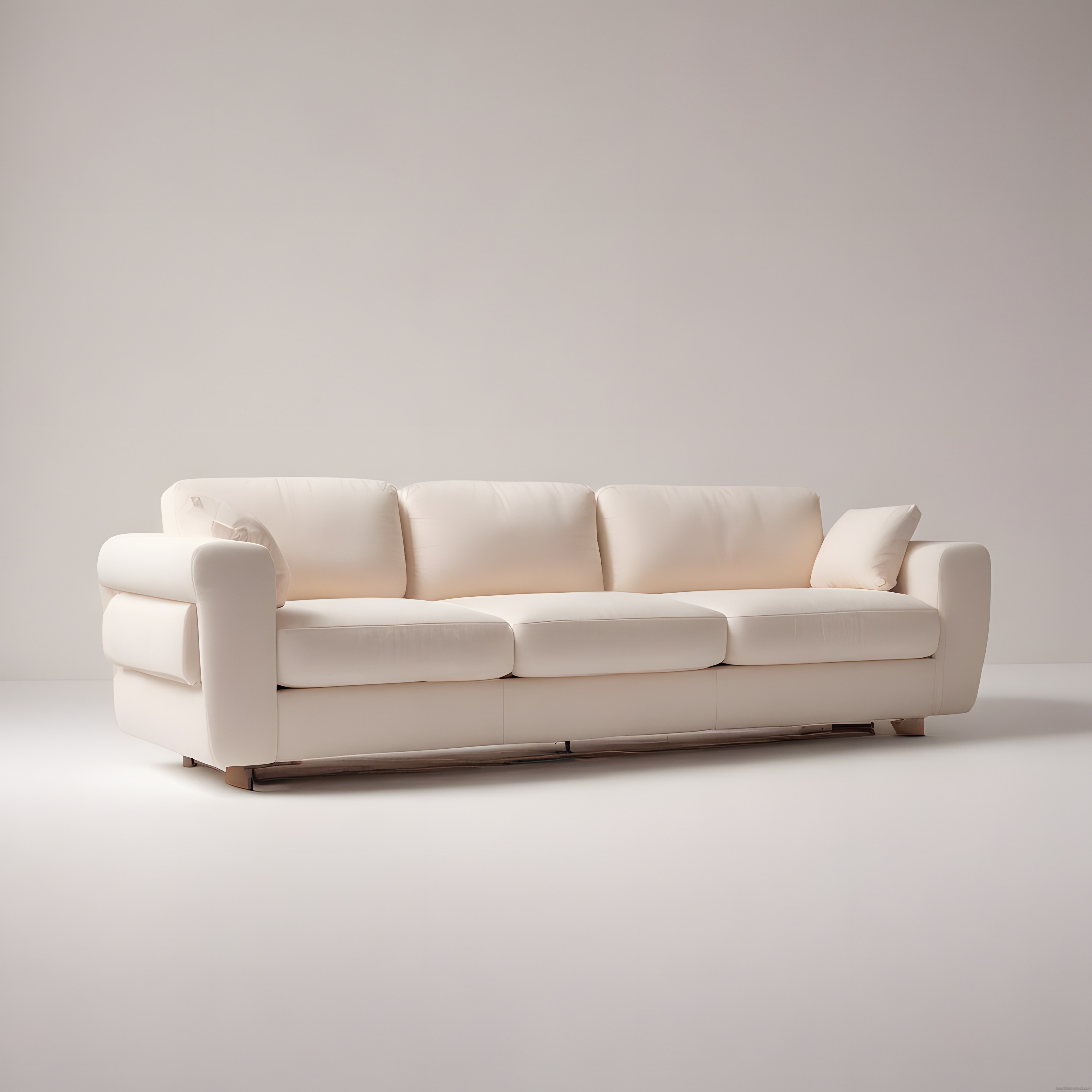 Minimalist stüdyo ortamında krem rengi modern üçlü kanepe ve dekorasyon